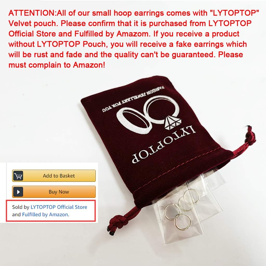 LYTOPTOP 3 works Silver Hoops Earrings for Women S925 Sterling Silver Small Hypoallergenic Earrings Set Cartilage Nose Lip Rings for Men Girls 8mm - Image 3