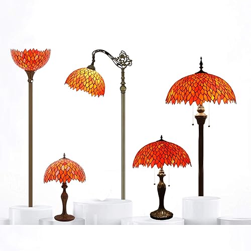 Miniatura 5 de WERFACTORY Lámpara de mesa estilo Tiffany con vitrales rojos, lámpara de jarrón de glicina para madre e hija, 16 x 16 x 24 pulgadas, lámpara de