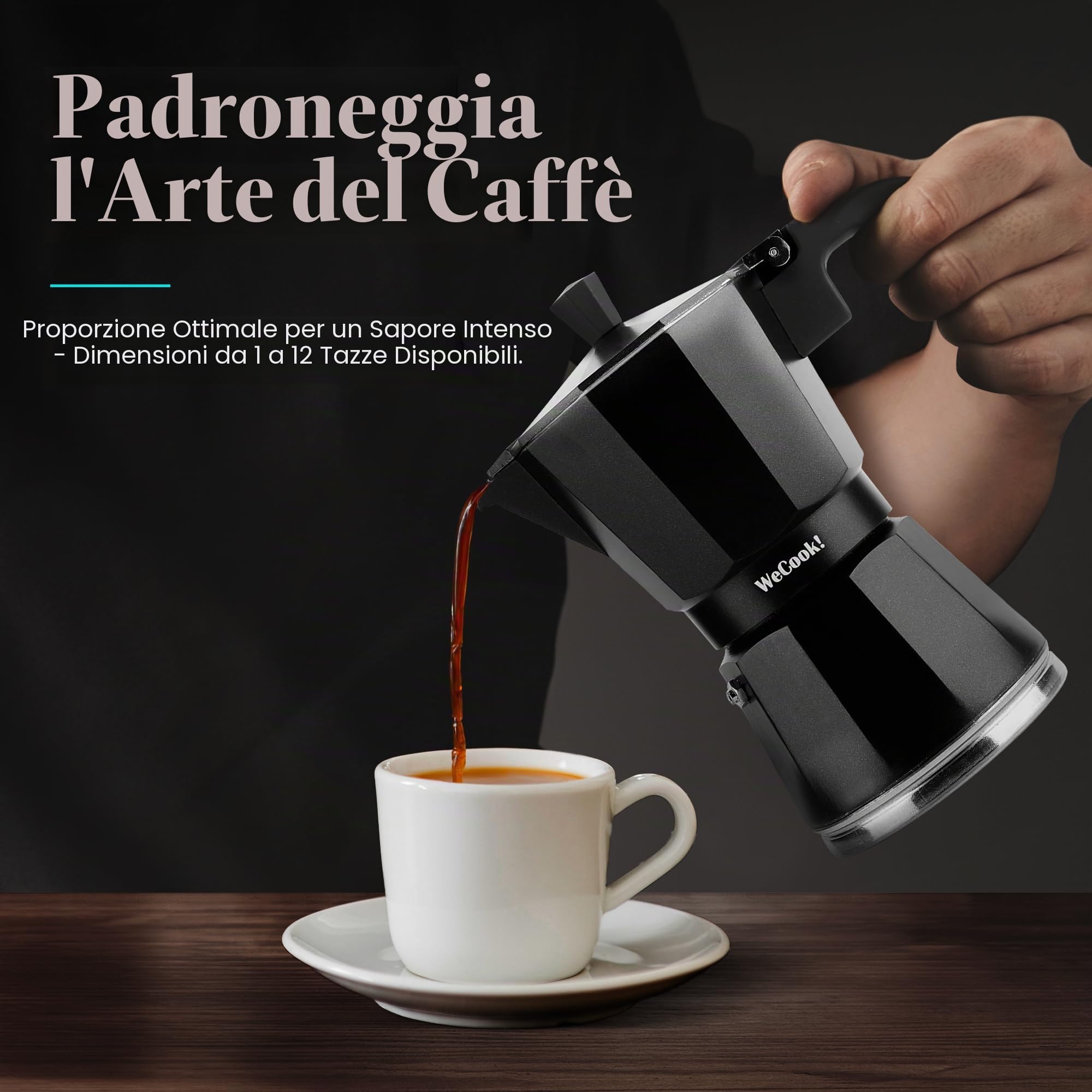 WECOOK! Luccia Caffettiera Italiana a Induzione in Alluminio, Moka Tradizionale, Espresso, 1-3 Tazze di caffè, Base in Acciaio Inossidabile, Valvola di Sicurezza, Vitroceramica, Gas, Elettrica