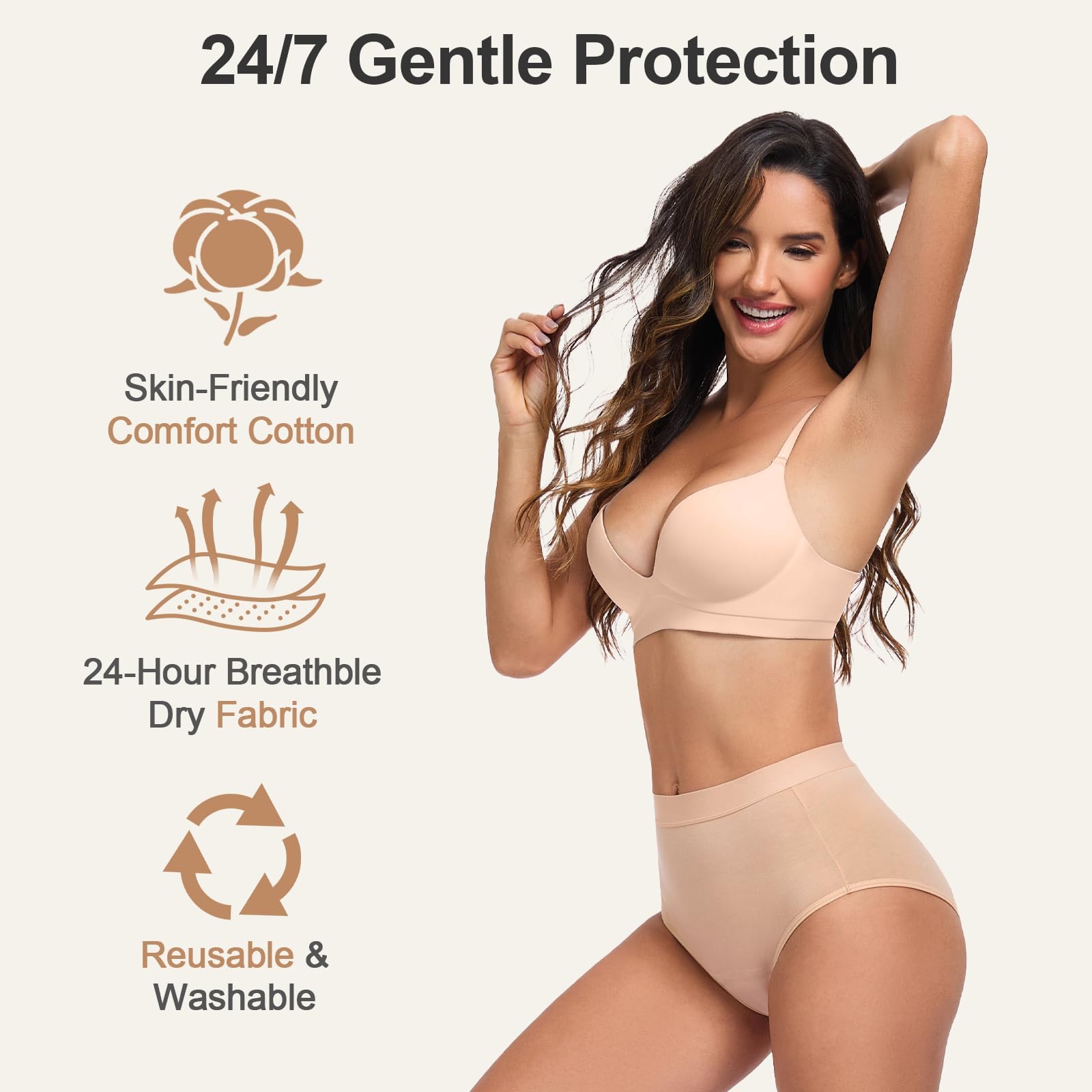 Sous-vêtements d'incontinence pour femmes, capacité d'absorption de 100 ml, anti-fuites et lavables,sous-vêtements menstruels, culottes menstruelles taille haute pour la nuit et une utilisation active