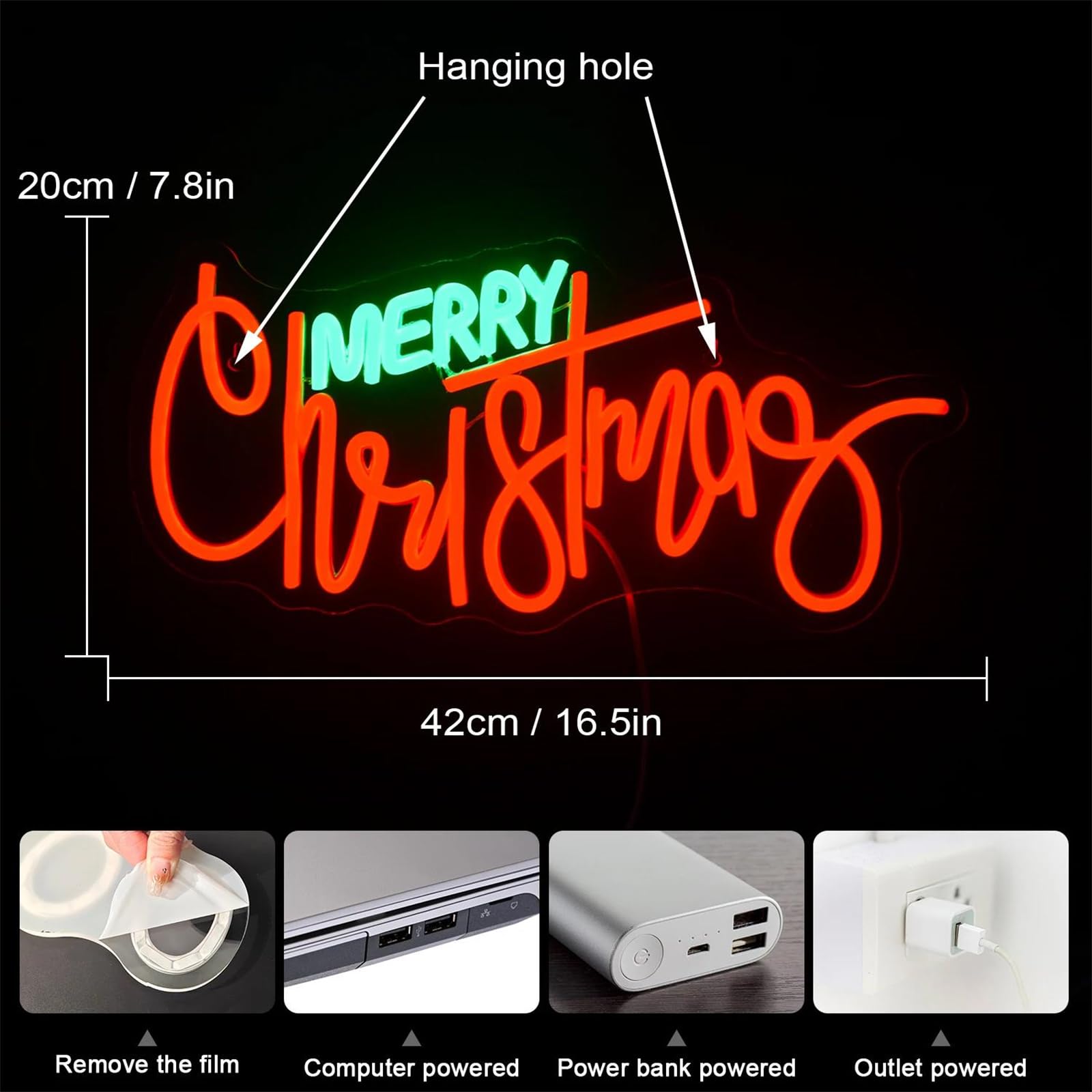 Letrero neón Feliz Navidad, Letrero led Rojo y Verde para decoración de Pared, letreros Luces neón Feliz Navidad para Fiesta Navidad, Bar, hogar, luz de neón led de Navidad