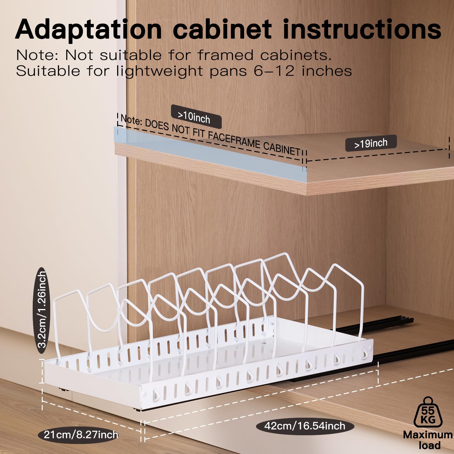 KEXIBO 2 pezzi Porta Coperchi Pentole Scorrevole, porta coperchi pentole salvaspazio, Organizer Padelle con 8 Scomparti Regolabili per Padelle, Coperchi Organizer Cucina, Bianco