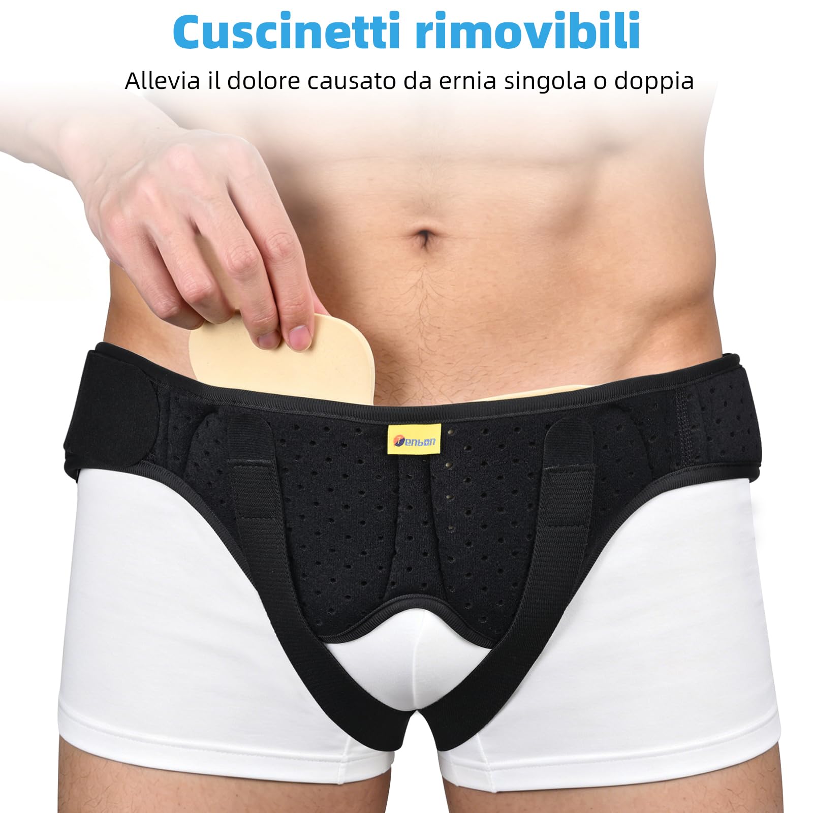Tenbon Cintura per ernia per uomini e donne Cintura per ernia regolabile flessibile Supporto per ernia Sollievo dal dolore con 2 cuscinetti di compressione rimovibili (L)