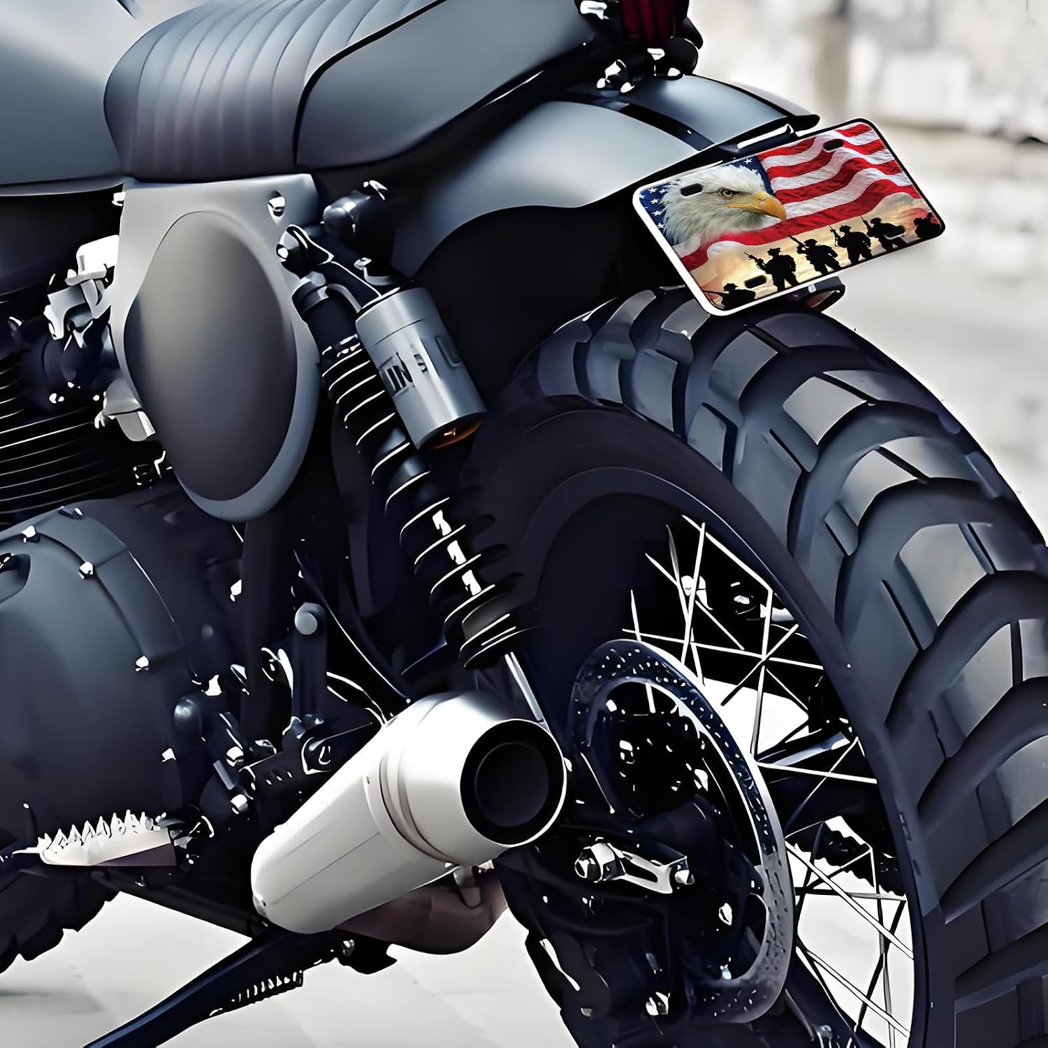 License Plate, Black Front Funny Cute Decoration Aluminum Metal License Plates Cover with 4 Holes, Novelty Vanity Tag Cover Car Decor Accessory American Flag Eagle