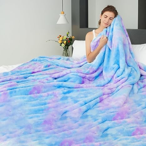 MUGD Lightweight Blanket Fleece Large Blanket Blue Throw Blanket for Bed Queen Size