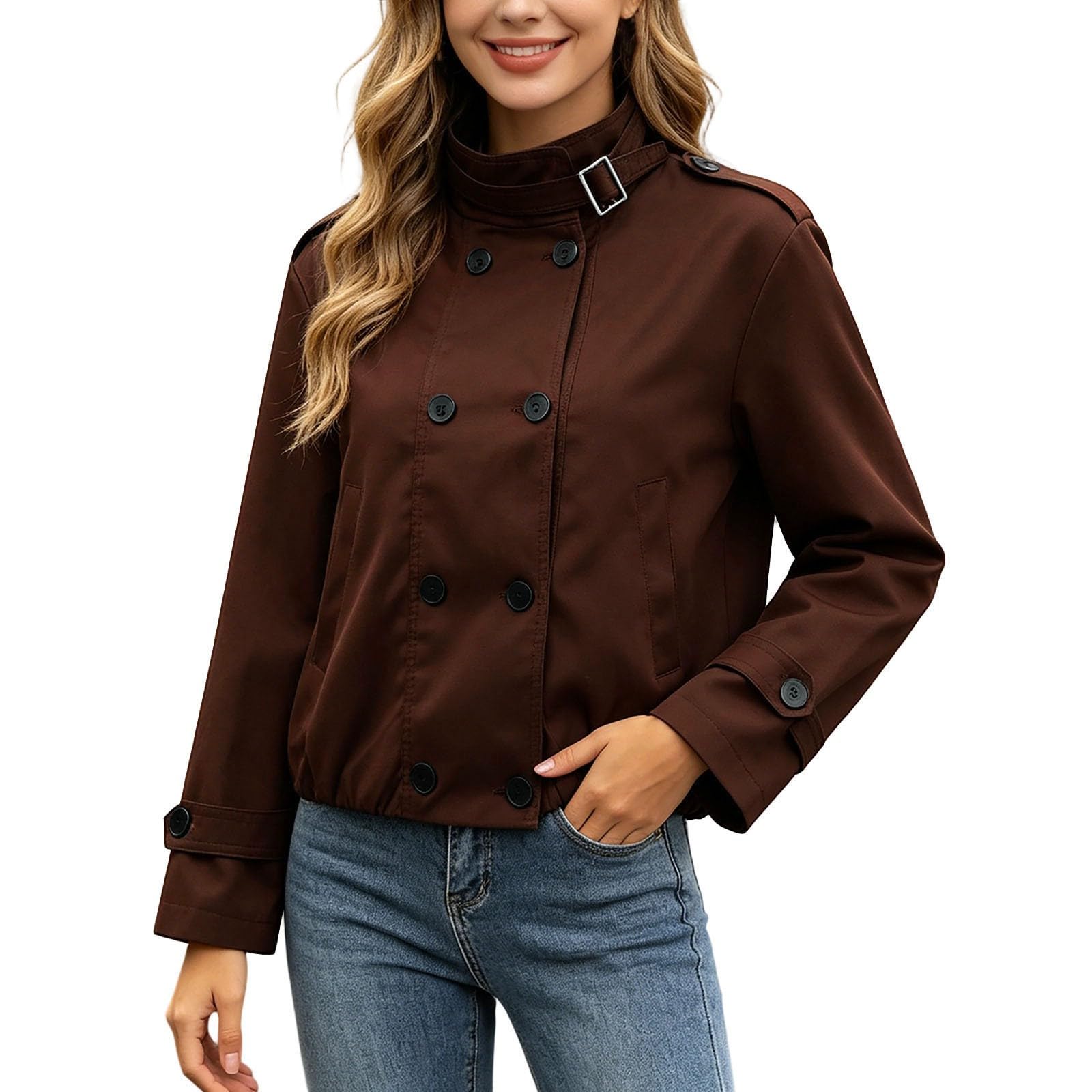 Cortavientos atemporal de corte holgado británico para chaqueta tipo gabardina ligera de color caqui con cuello alto, ideal como prenda informal de otoño.