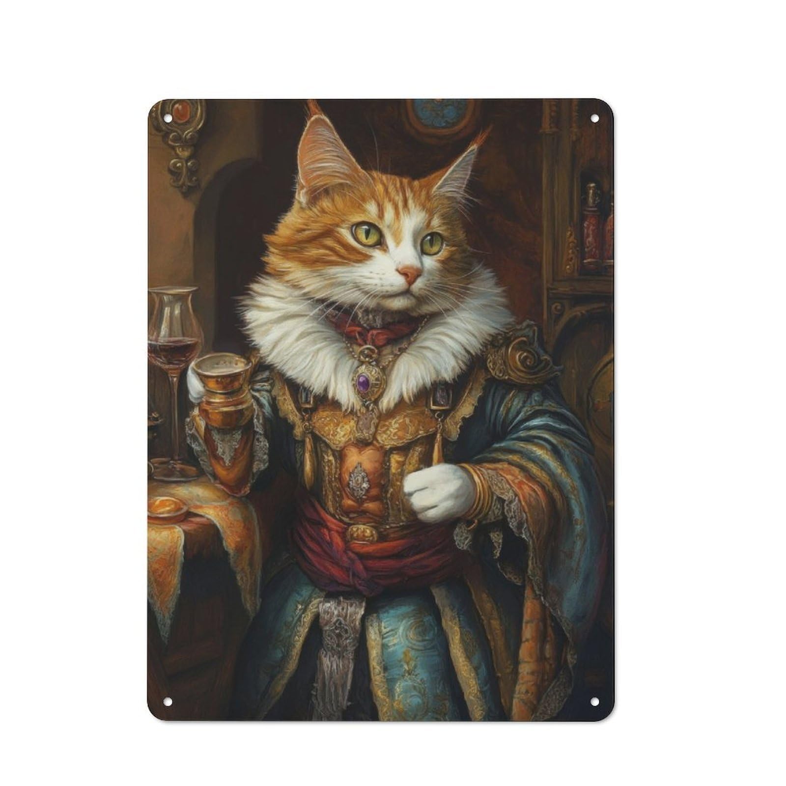 Junmoney Cat In Regal Attire Vintage Metal Plaque 40X30cm Featuring For Home Bar Wall, A Metal Wall Feature For Home Bars And Entertaining Spaces