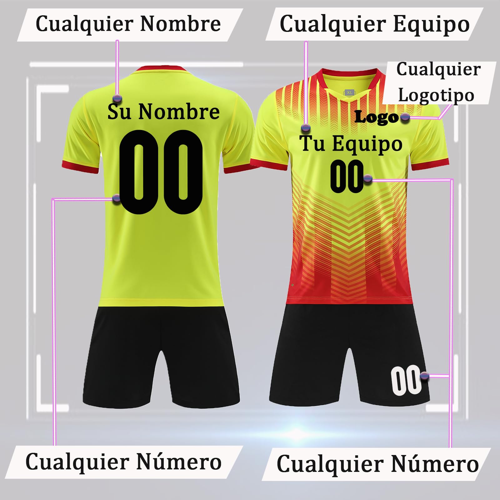 OPUTWDF Personalizable Equipacion Futbol Niño Hombre Personalizada Conjunto Futbol Niño y Adultos con Nombre Número Logotipo del Equipo Camisetas Futbol