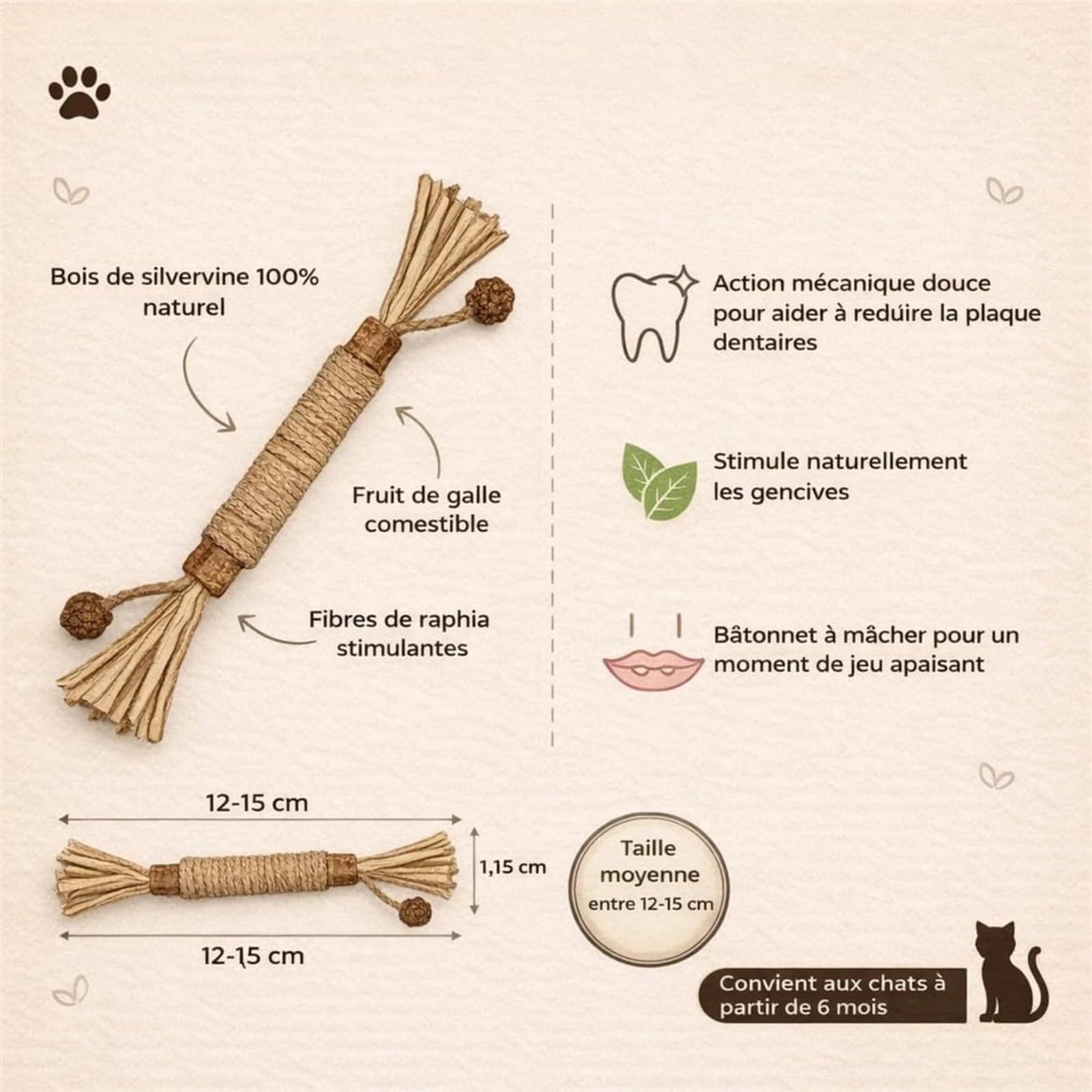 Bâtonnets Naturels pour Chats – Jouet Dentaire à Mâcher, Nettoyage des Dents & Haleine Fraîche – Anti-Stress & Anti-Ennui, Lot de 5/10/20,Bâtonnets à mâcher pour Chats, Jouets à mâcher pour Chats
