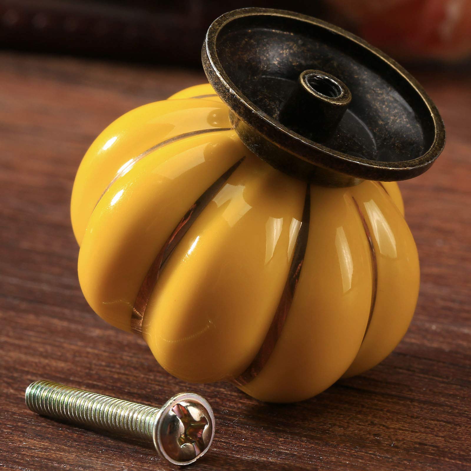 Mgoodoo Set of 2 Ceramic Pumpkin Design Drawer Knobs, Yellow, 2pcs - Image 4