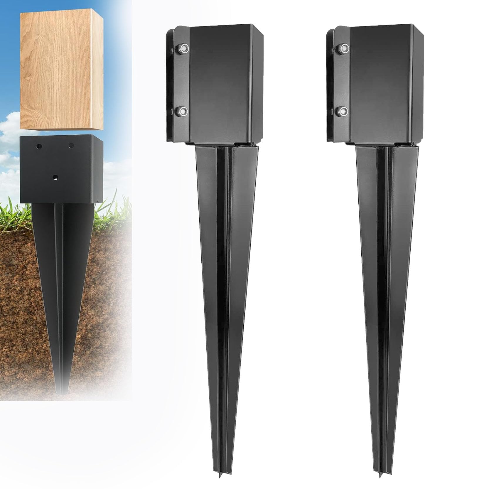 GOUZIBHD Post Anchor Ground Spike Fence Post Anchor Ground Spike Fence Post Anchor Ground Spike Post Spike Black Mailbox Post Anchor for Fences Mailboxes(Color:2pack)
