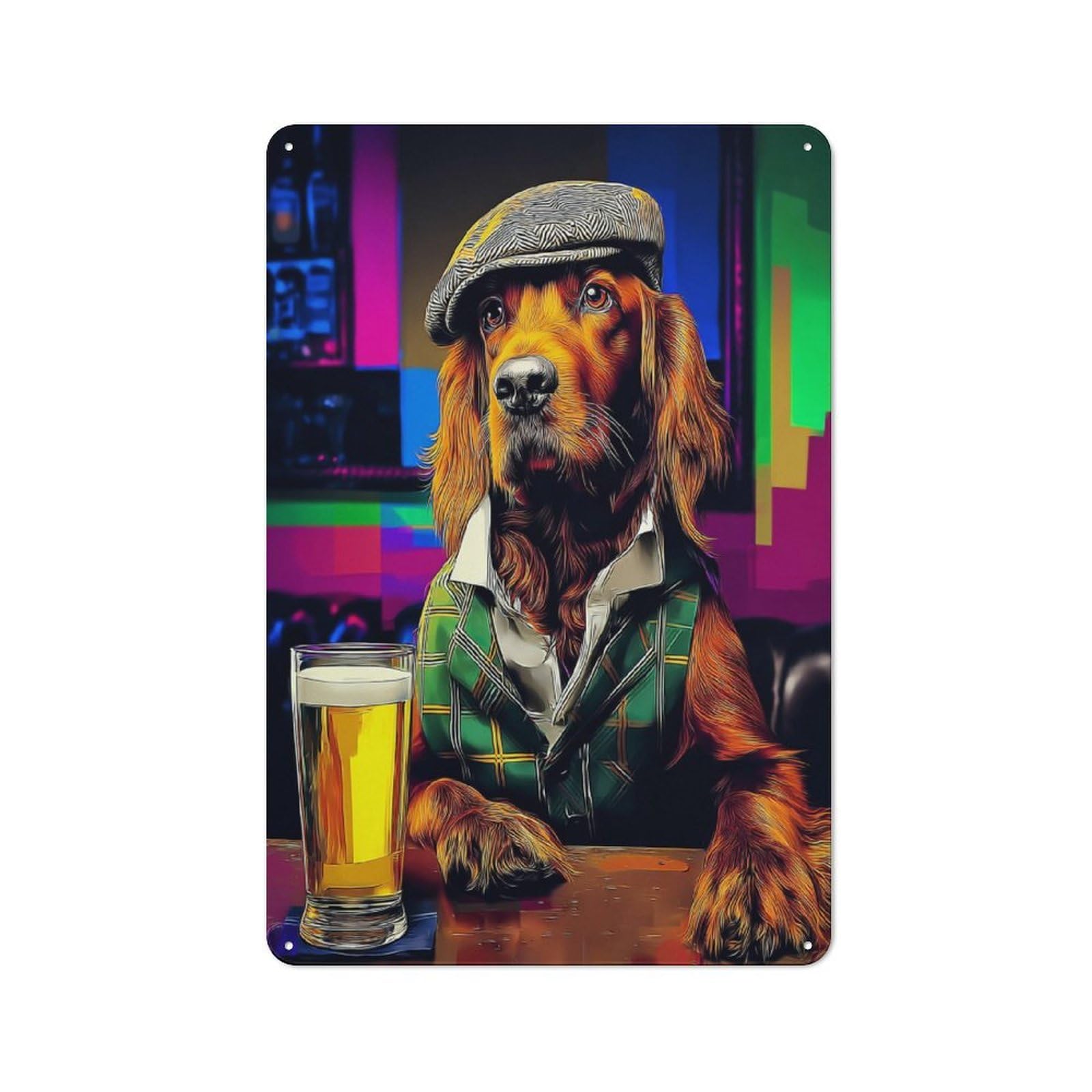Junmoney Dog In Bar With Beer -1 Vintage Tin Sign 30X20cm, Rustic Bistro Wall Plaque For Kitchen, Cafe, Pantry Or Dining Room