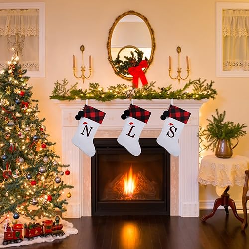 Miniatura 43 de Calcetines de Navidad bordados con monograma inicial de 20 pulgadas, decoración de Navidad, calcetines personalizados, decoración de temporada Negro
