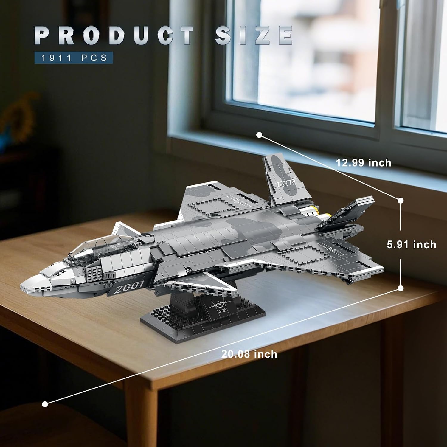 Reobrix Military Fighter Building Block Sets 33025, J-20 Stealth Fighter Airplane Model Kit, Technical Military Plane Model for Adult, Aircraft Building Toys Cool Decor Ideal Gifts for Adults