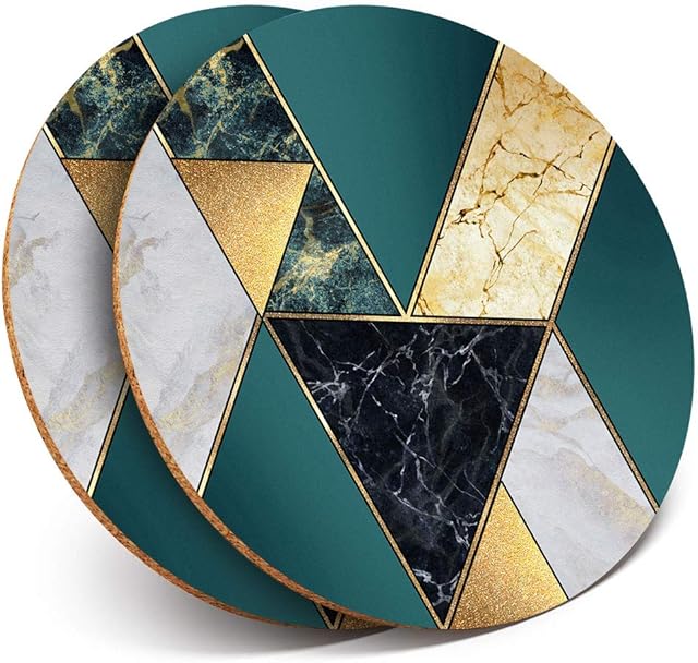 Destination Vinyl ltd 2 x MDF Glossy Top Coasters Round - Abstract Art Deco Marble Effect 21082