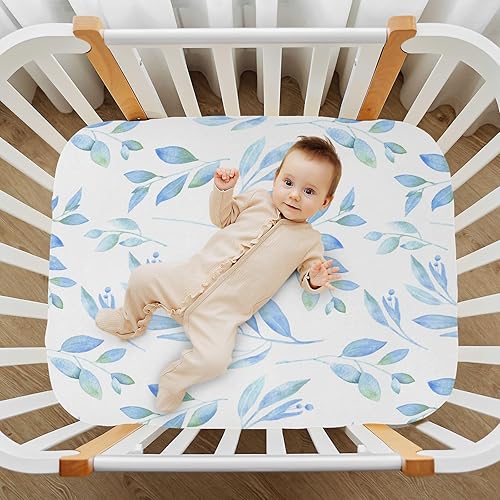 Miniatura 7 de Kigai Fitted Crib Sheet for Boys & Girls Blue Branch Soft Breathable Unisex Baby Sheets for Standard Crib and Toddler Mattresses 39 x 27 in