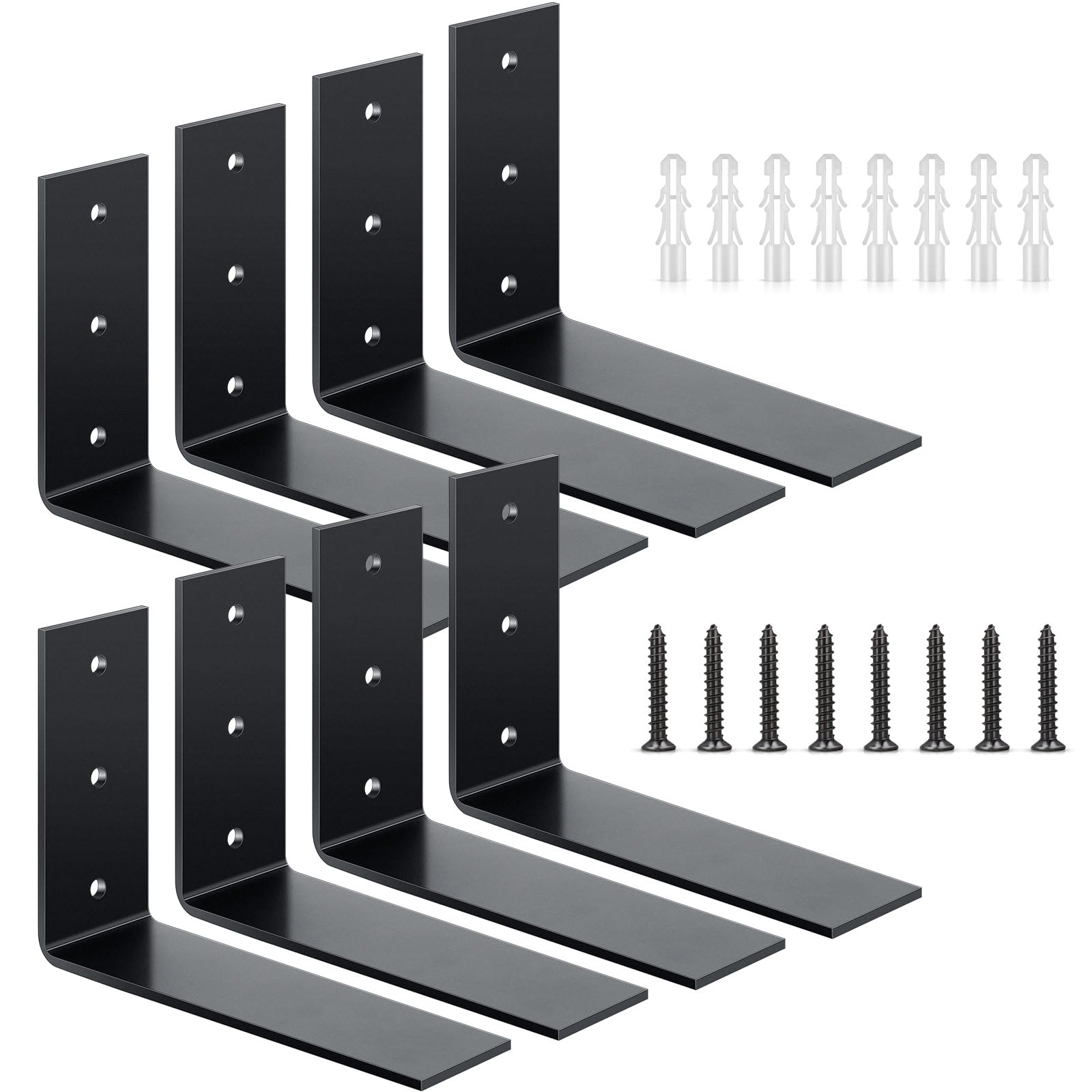 Blulu 8 Pcs 8 L x 6 H x 2 1/2 W Inches L Shape Black Countertop Brackets Mount Countertop Support Brackets Metal Corbels for Bar Granite Wood Counter Bench Shelves