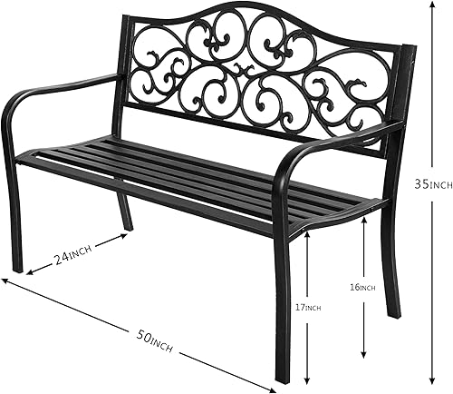 Miniatura 3 de NeuType Banco de jardín para patio, banco de 50 pulgadas, banco de asiento al aire libre, banco pequeño al aire libre, banco de bronce al aire