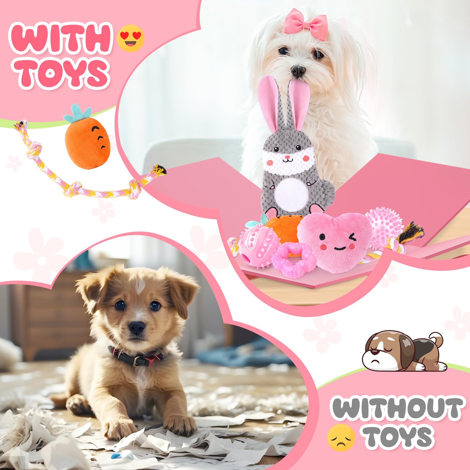 Pink Puppy Toys Set - 9 Chew & Squeak Toys for Small Dogs -7