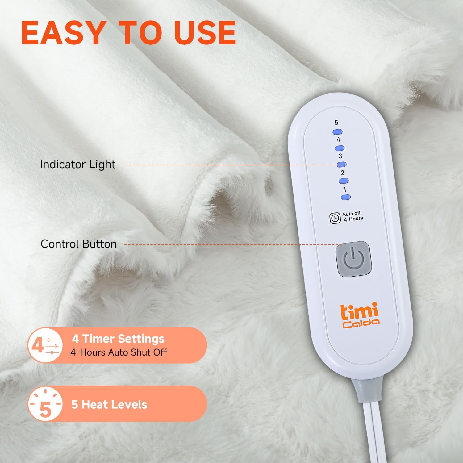 Heated Blanket Electric Throw- 50"x60" Soft Thick Bubble Electric Blanket for Sofa with 5 Heat Levels & 4 Hours Auto-Off Overheat Protection, Warm Cozy Gifts, Cream - Image 5