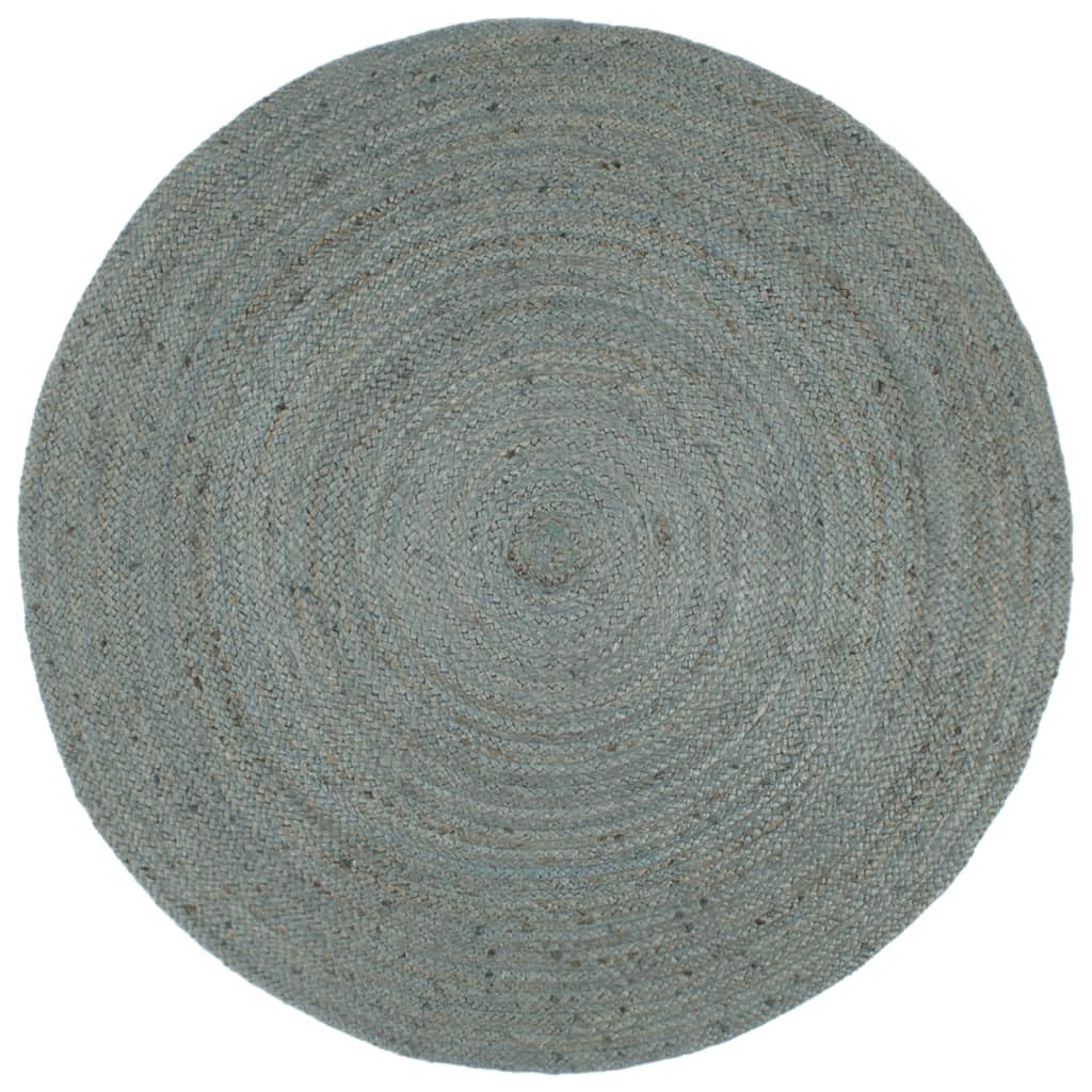 Tapis rond en jute vert olive de 210 cm tressé main pour le salon