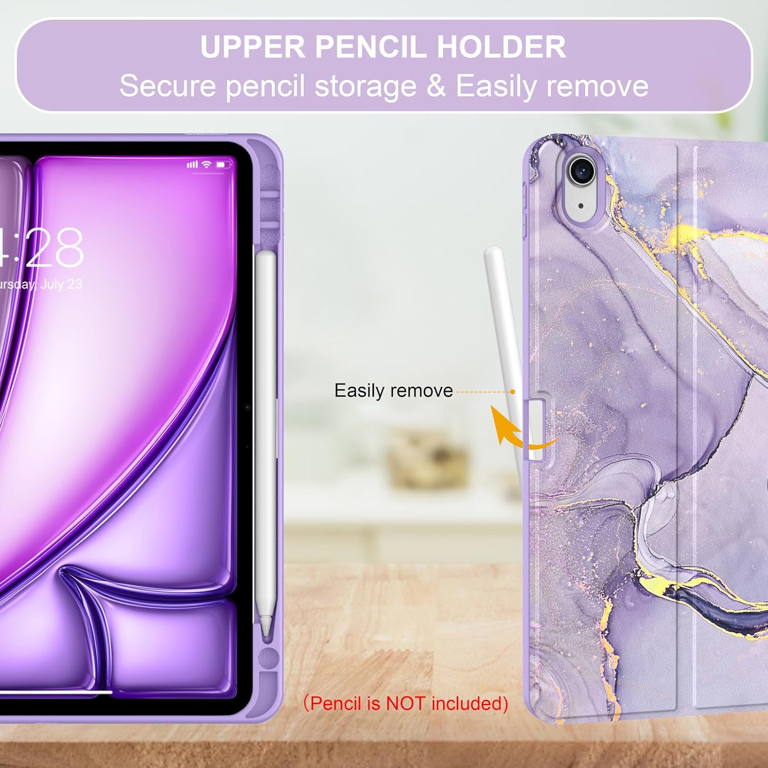 Soke Keyboard Case for iPad Air 11 Inch(M3 2025/M2 2024) & Air 5th/4th Generation - 7 Color Backlit Detachable Keyboard Cover with Pencil Holder, Violet Marble