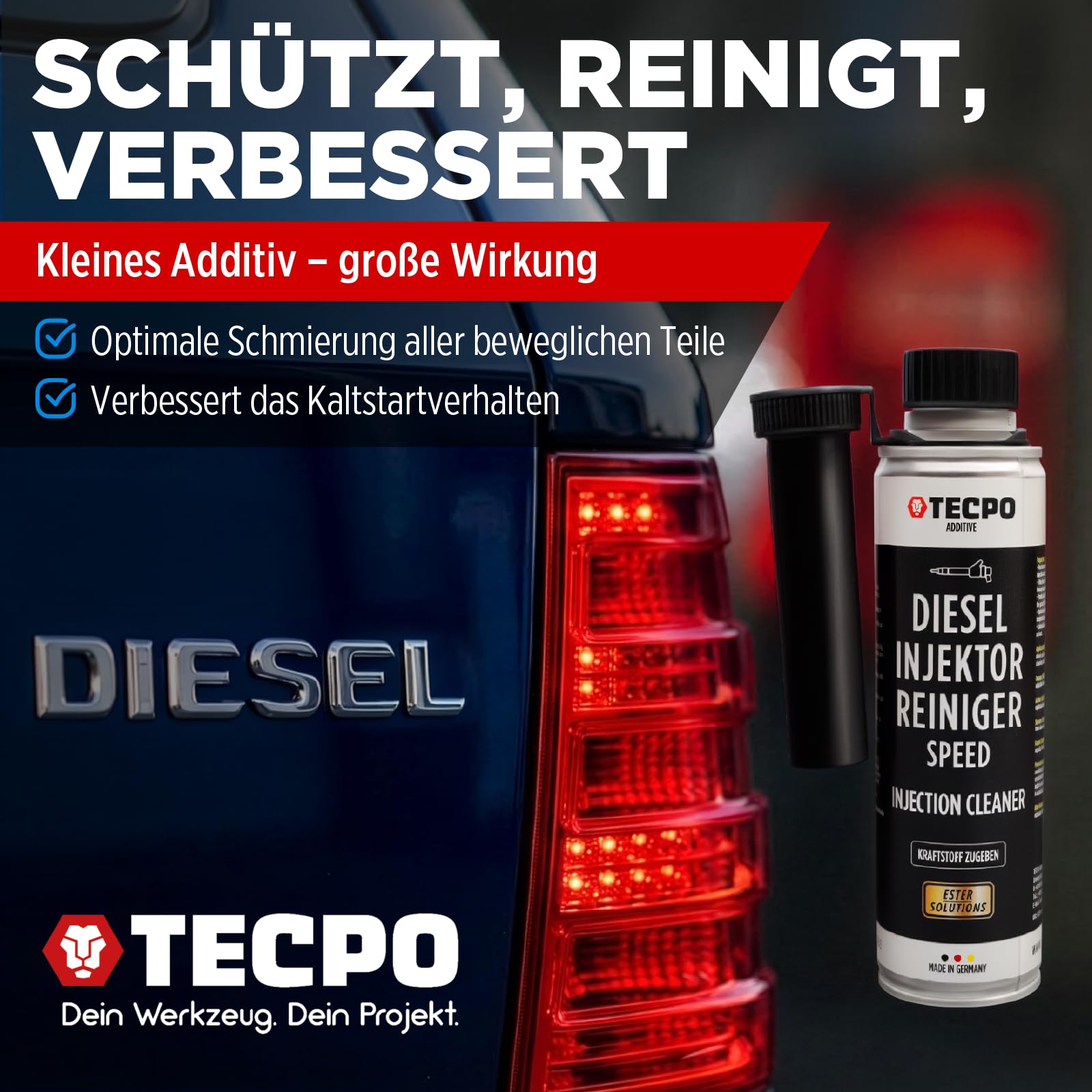 TECPO Diesel Injektor Reiniger, 12x 300ml Additiv -Einspritzdüsen Additiv mit Ester Solution Direct Injection Speed Cleaner