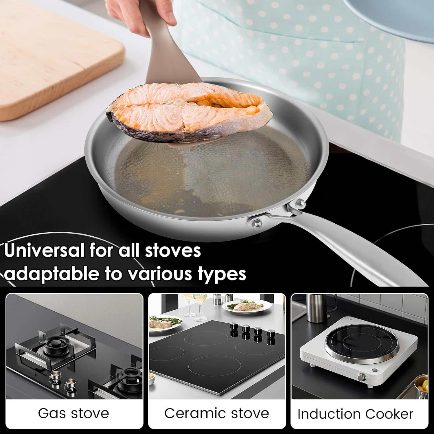 10 Inch Hammered Titanium Pan, Heats Up Quickly Cooks Evenly, Titanium Pro Cookware, Nonstick Pure Hammered Pan with Spatula, Compatible with Various Cooktops (Without Lid)