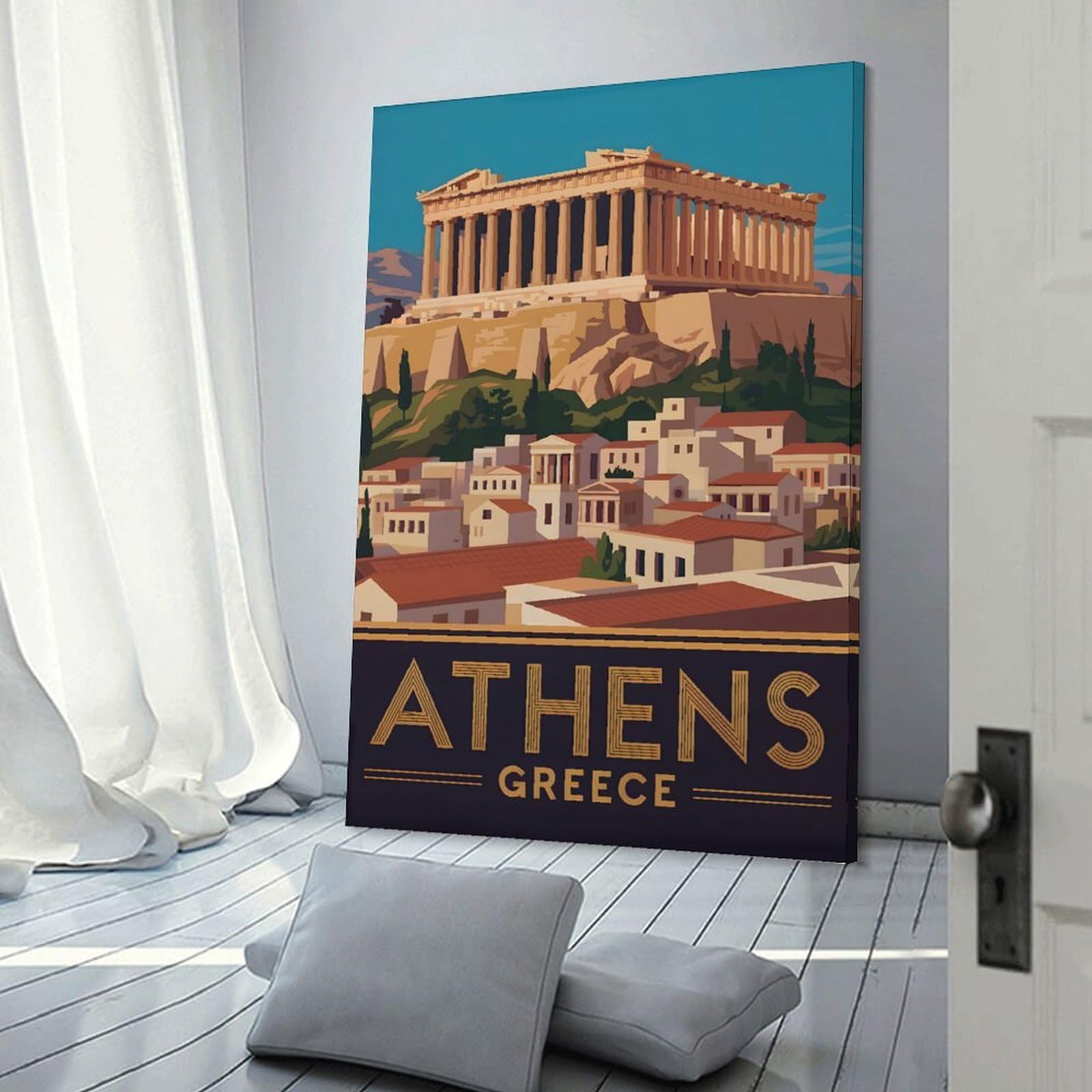 Junmoney Decorative Canvas Print Athens Greece Travel (4), 08x12inch(20x30cm), for Office, Study Or Home Workspace, Decorative Artwork for Productive Spaces