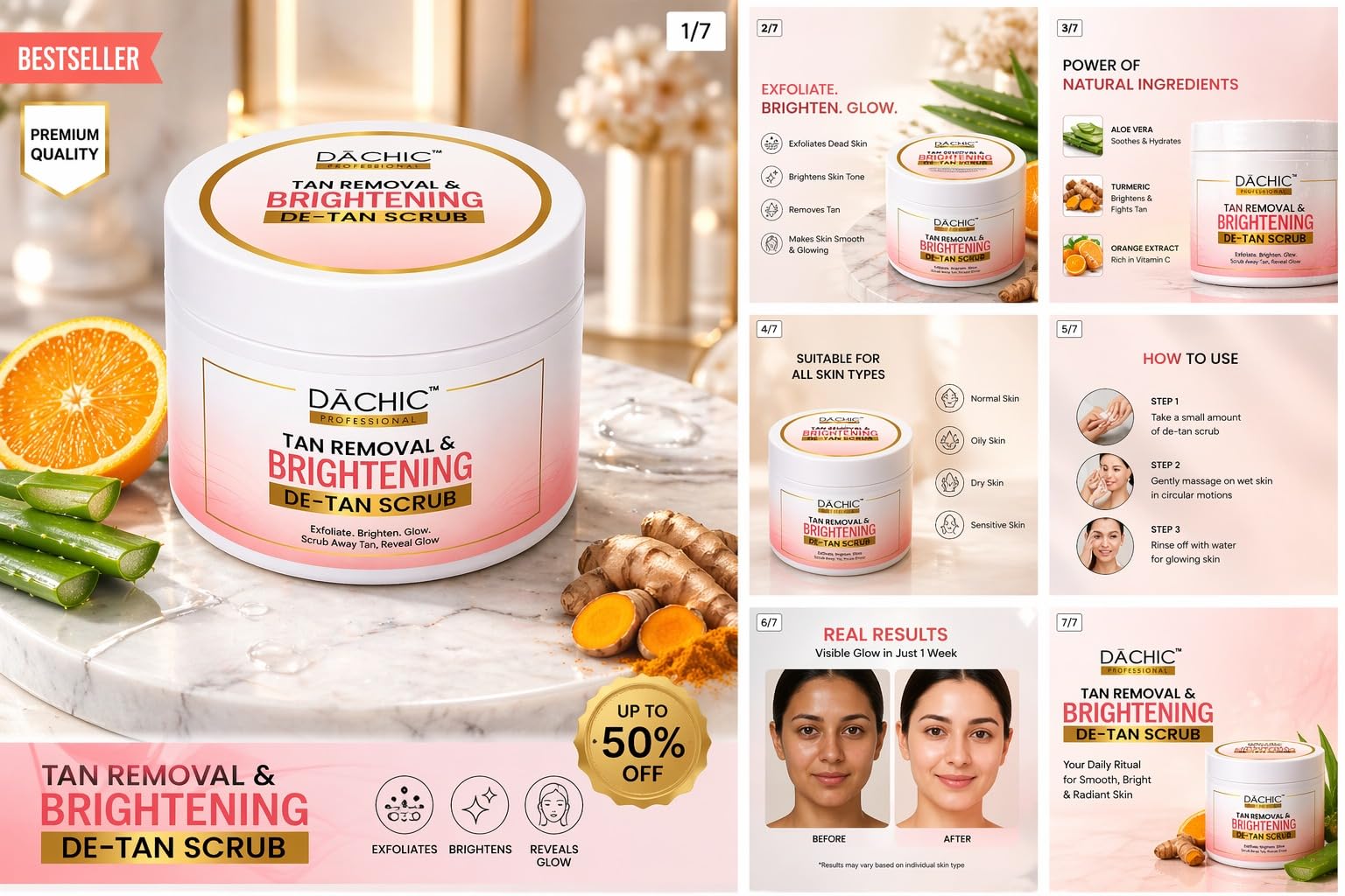 DACHIC Exfoliating Skin Polish for Tan Removal Brightening De-Tan Face Body Scrub | Removing Sun Tan, Dead Skin & Dullness | Deep Cleansing, Glow Boosting Skin Smoothing Formula for All Skin Types PACK OF 2 3
