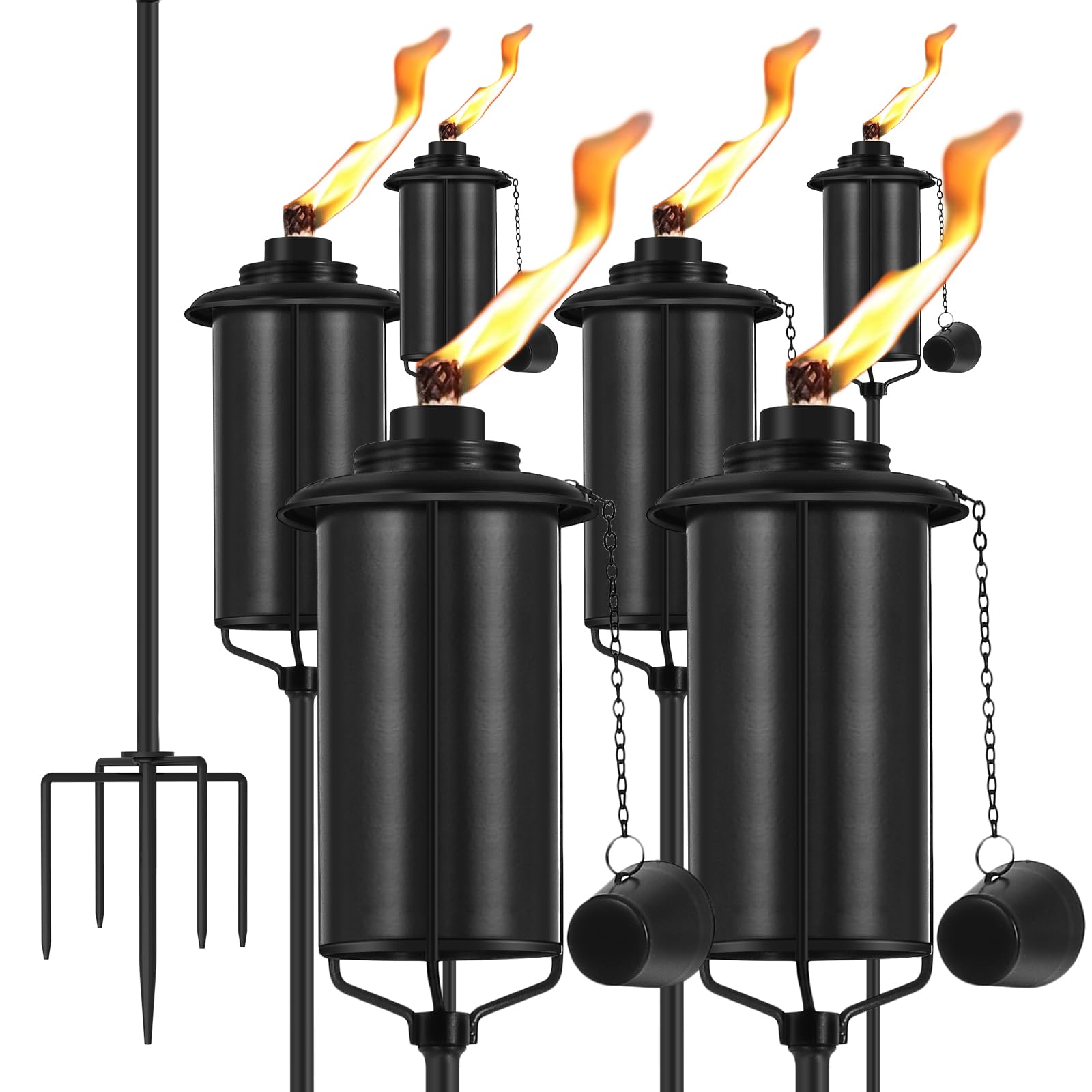 ZSPENG 6-Pack Citronella Torch, Outdoor Torches with 5-Prong Grounded Stake
