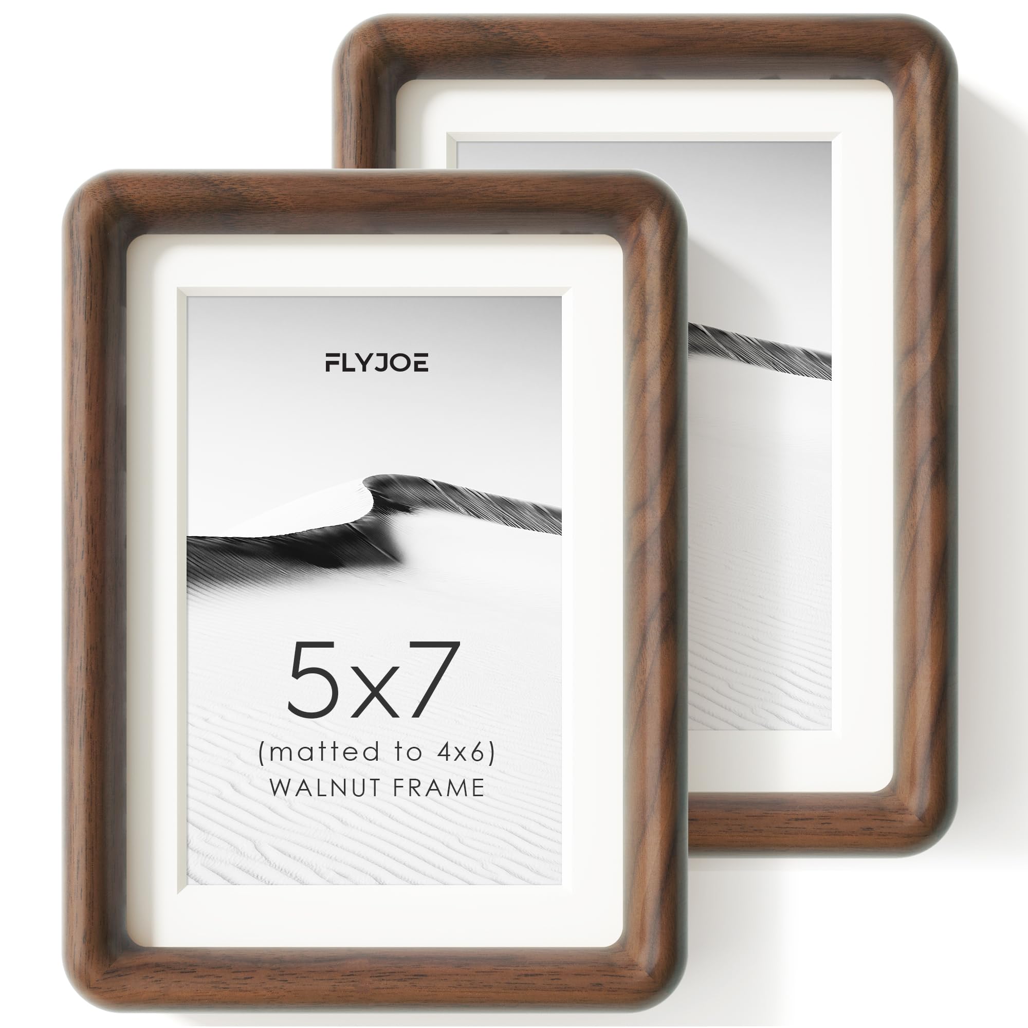5x7 Picture Frame, Solid Walnut Wood Photo Frame, Rounded Corner, 2 Pack