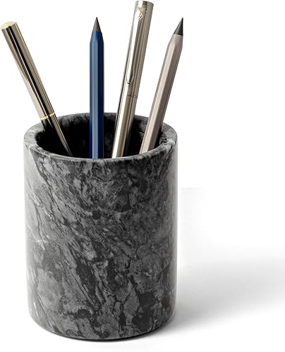 WORHE Soporte para bolígrafo, Italia Natural Premium True Marble Makeup Brush Holders, organizador de vajilla, taza de lápices de escritorio para