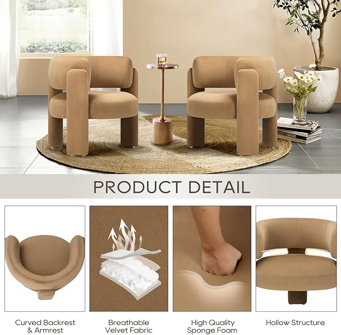 Sillón Aterciopelado Moderno Khaki miniatura 3