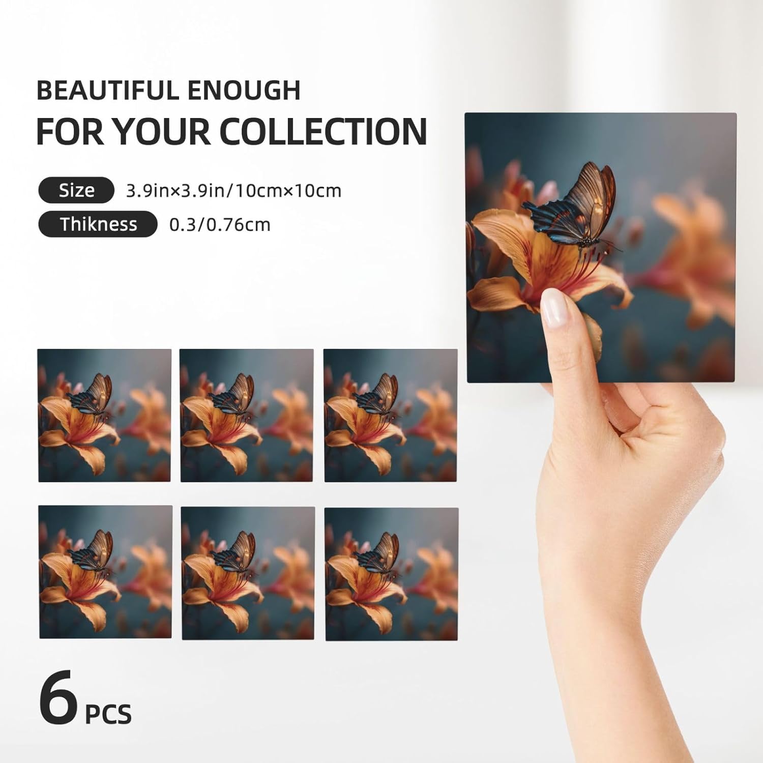 (Butterfly) Ceramic Coasters Set of 6 with Holder Non-Slip Square Coffee Coasters for for Cup Mug Drink Patio Coffee Table Decor, Christmas Coasters Home Bar Supplies