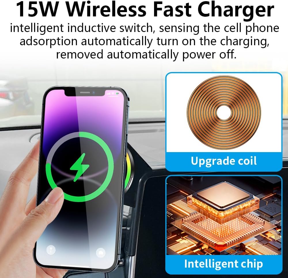 Car Magnetic Phone Mount for Chevrolet Suburban 2021 2022 2023 2024 and Chevy Tahoe 2021-2024 Auto Interior Accessories Best Cell Phones Holder Fast 15W Wireless Charger Charging Stand