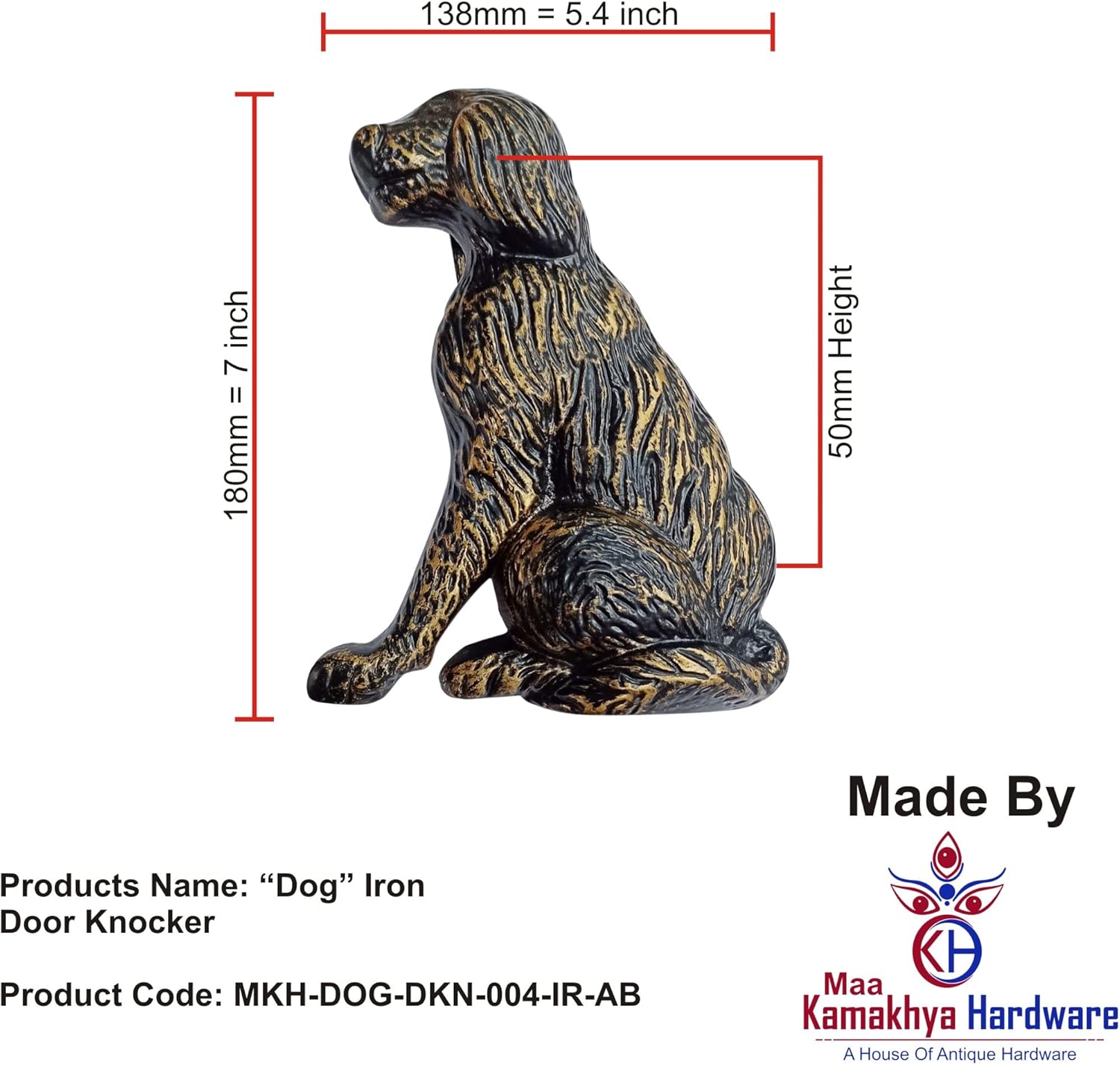 “Dog” Iron Door Knocker (Antique Brass Finish) - Supplied as 1 Piece Per Pack