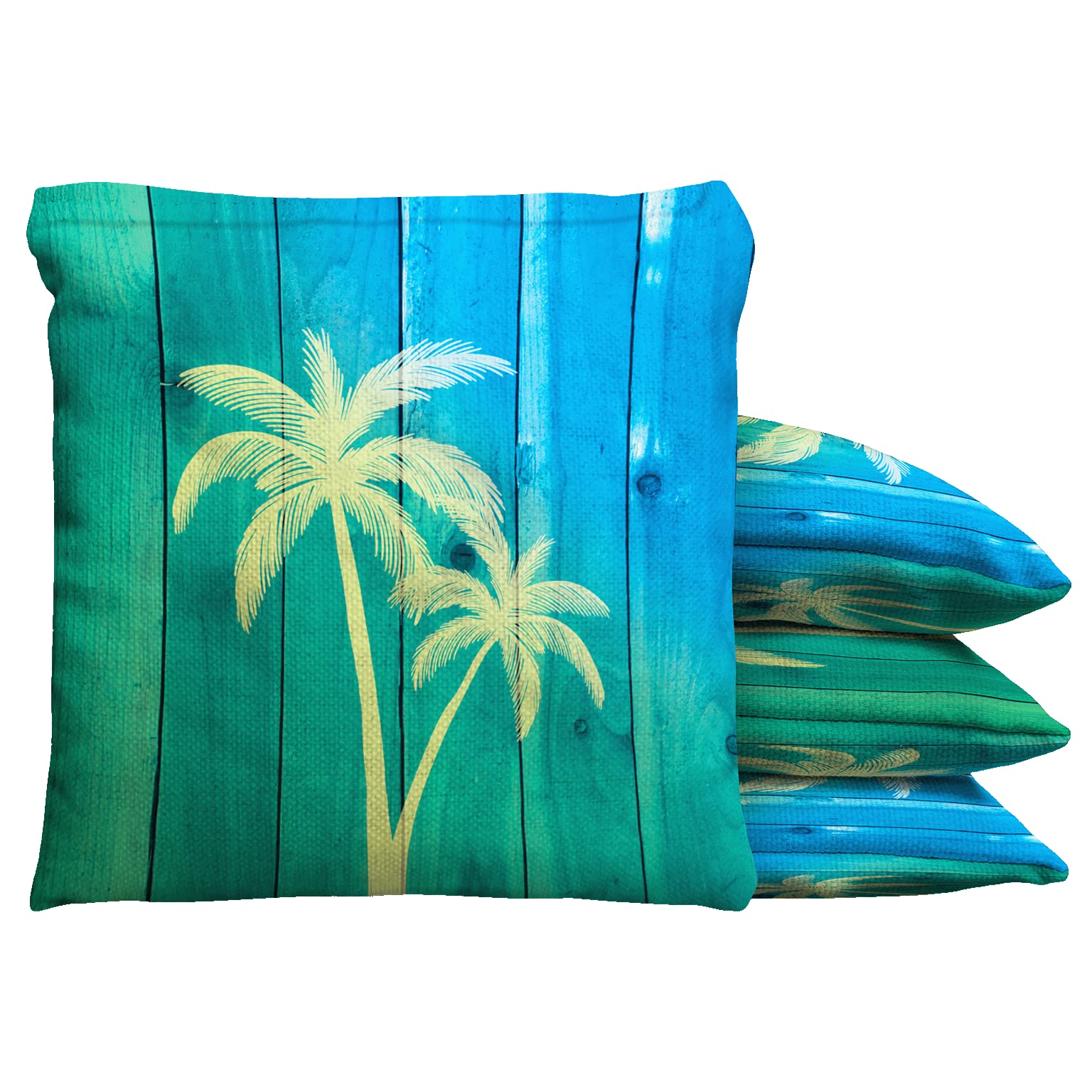 Baggo Woodgrain Beach Palms Cornhole 1 LB Bean Bag Toss Bags (Set of 8)