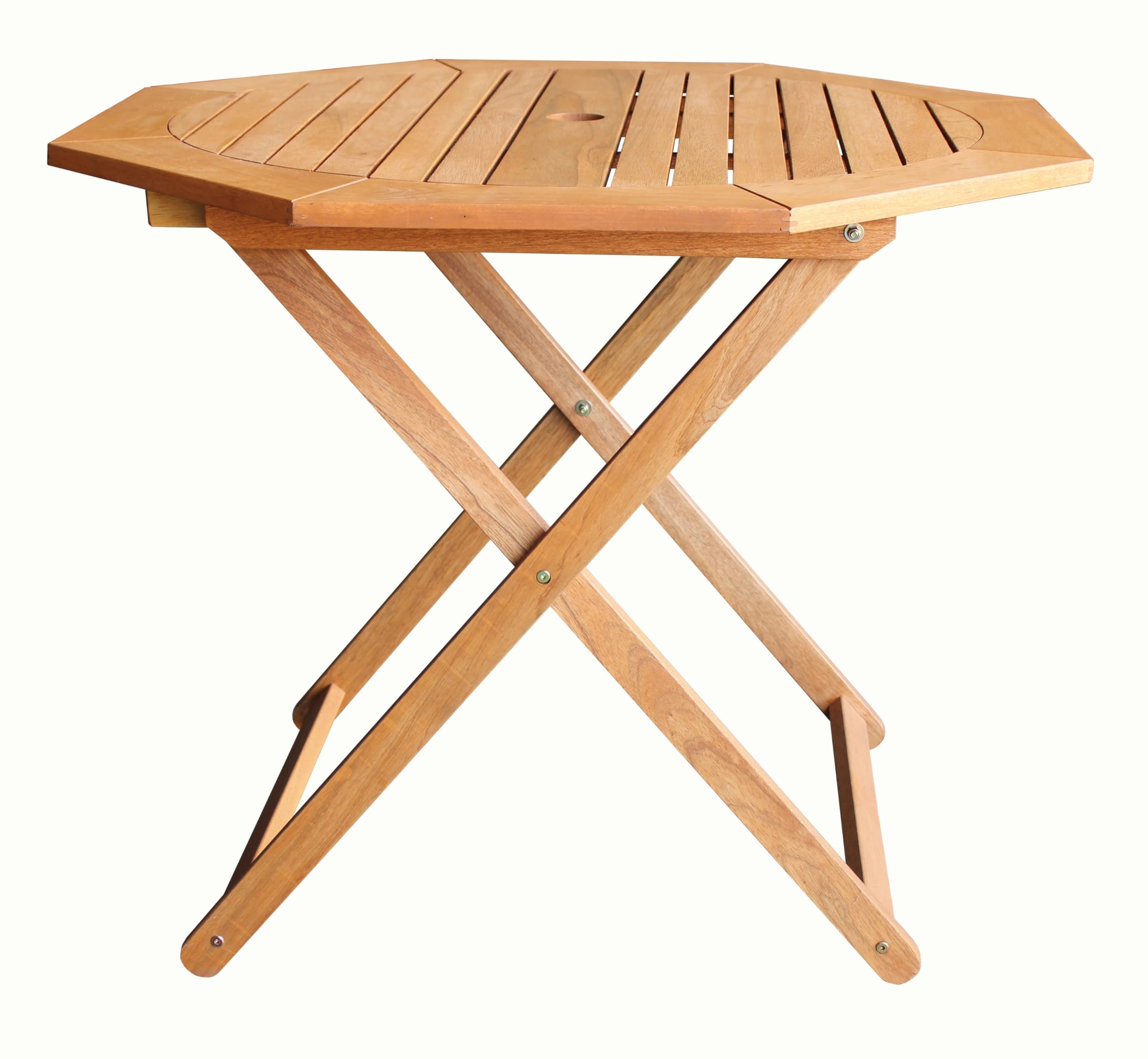 AVANTI TRENDSTORE - Biccari - Tavolo ottagonale e pieghevole da giardino o balcone con foto per ombrellone, in legno massiccio.