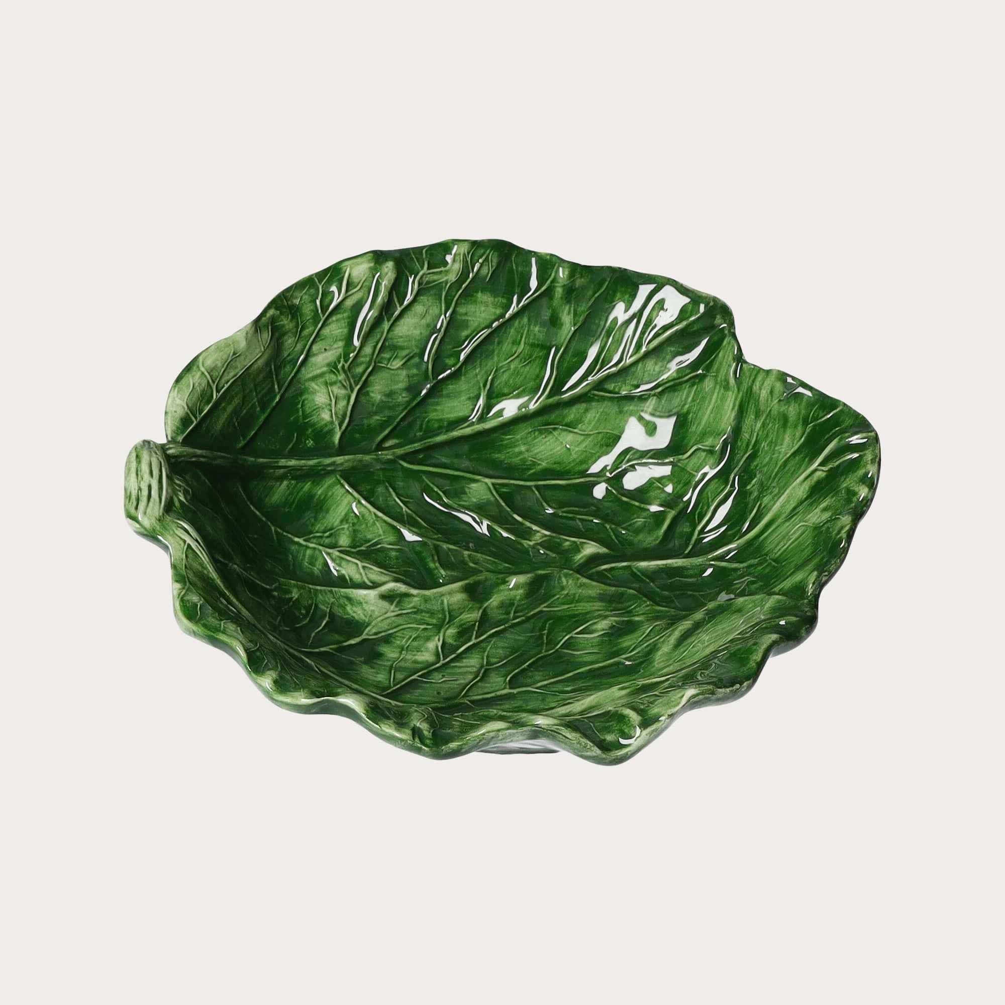 Keyhomestore | Set 2 pz Insalatiera in Ceramica Verde a Forma di Foglia di Verza