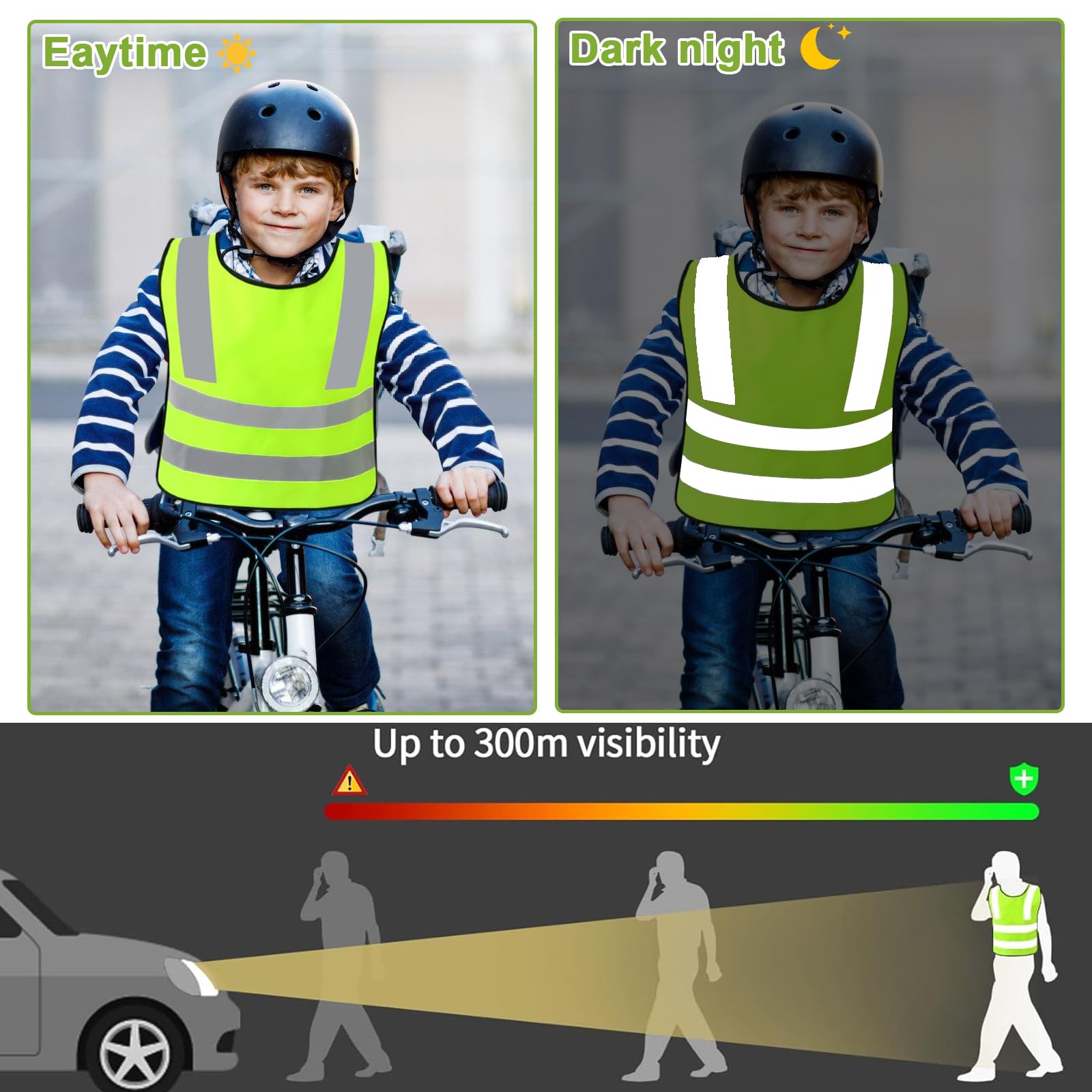 8 Pièces Gilet de Sécurité pour Enfants, 360° Visibilité à Gilet Réfléchissante pour 3-12 Ans Enfants, Gilet Jaune Réfléchissant Oui Nuit Marche Idéale pour Garçons et Filles (Taille Universelle)