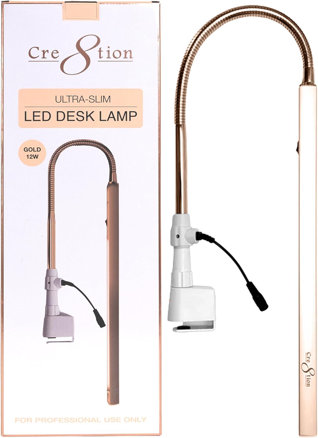 Cre8tion Ultra‑Slim LED Desk Lamp, Champagne Gold, 12 W Sleek Task Light for Nail Salons, Lash Techs, Home Offices (Champagne Gold)