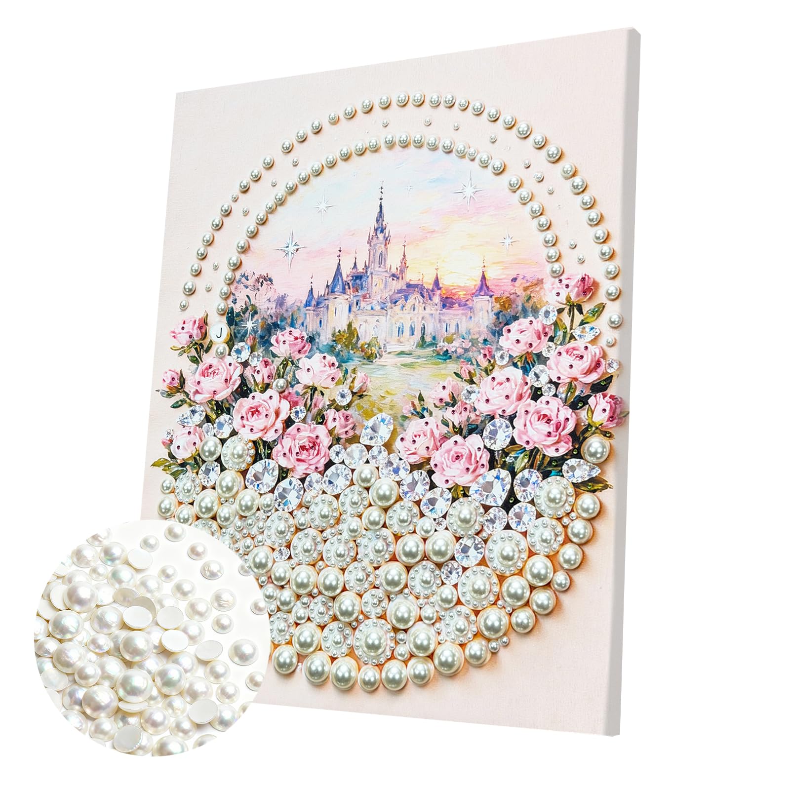 DIY Pearl Painting Kit with Wooden Frame, 3D Plastic Pearl Gemstone Ocean Art Craft for Adults Beginners, Diamond Art Kits for Adults, Home Wall Decor Ready Gift for Women(Rose Castle)(40 * 50cm)