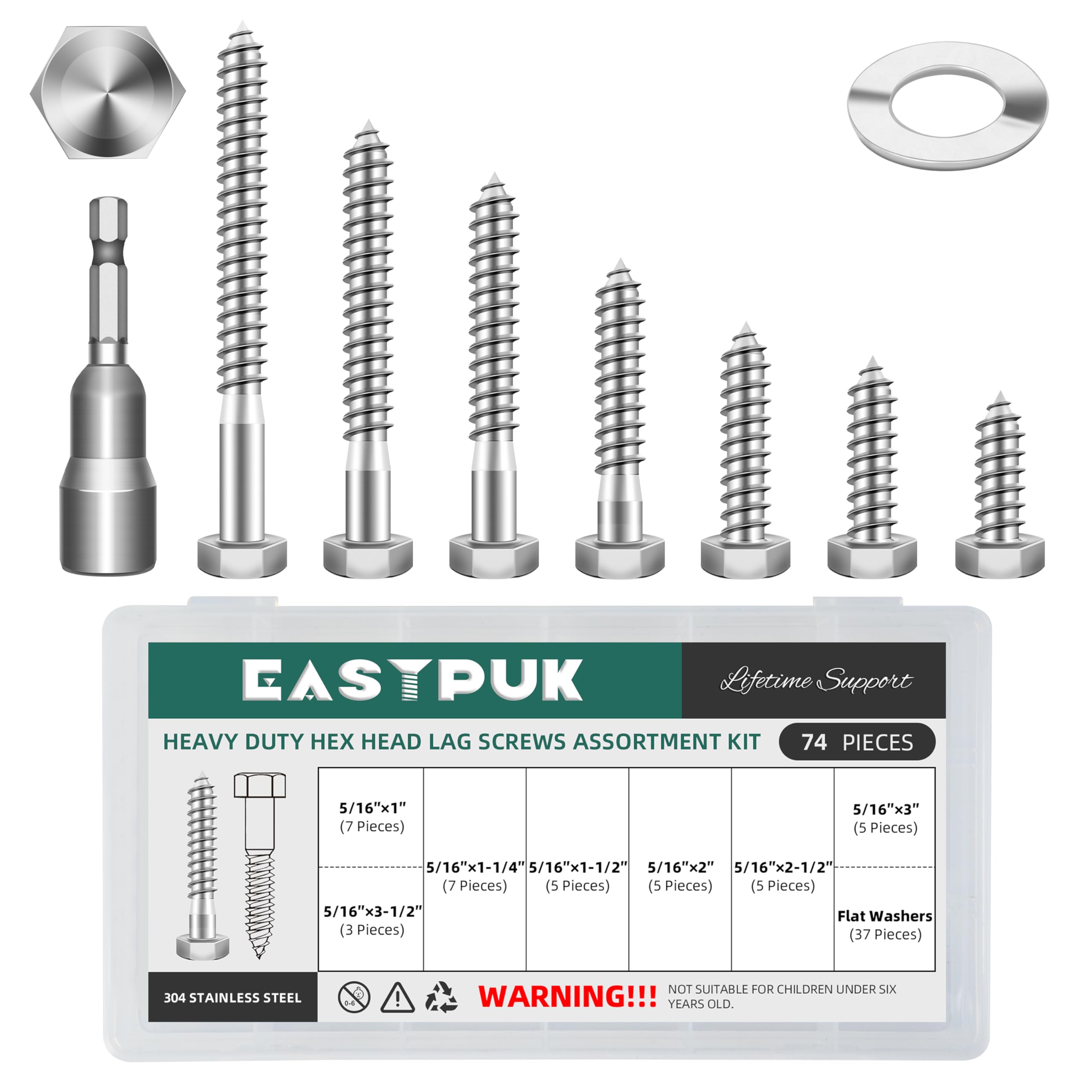 Stainless Steel Lag Screws - 8 Pack, 3/8" x 4" -31