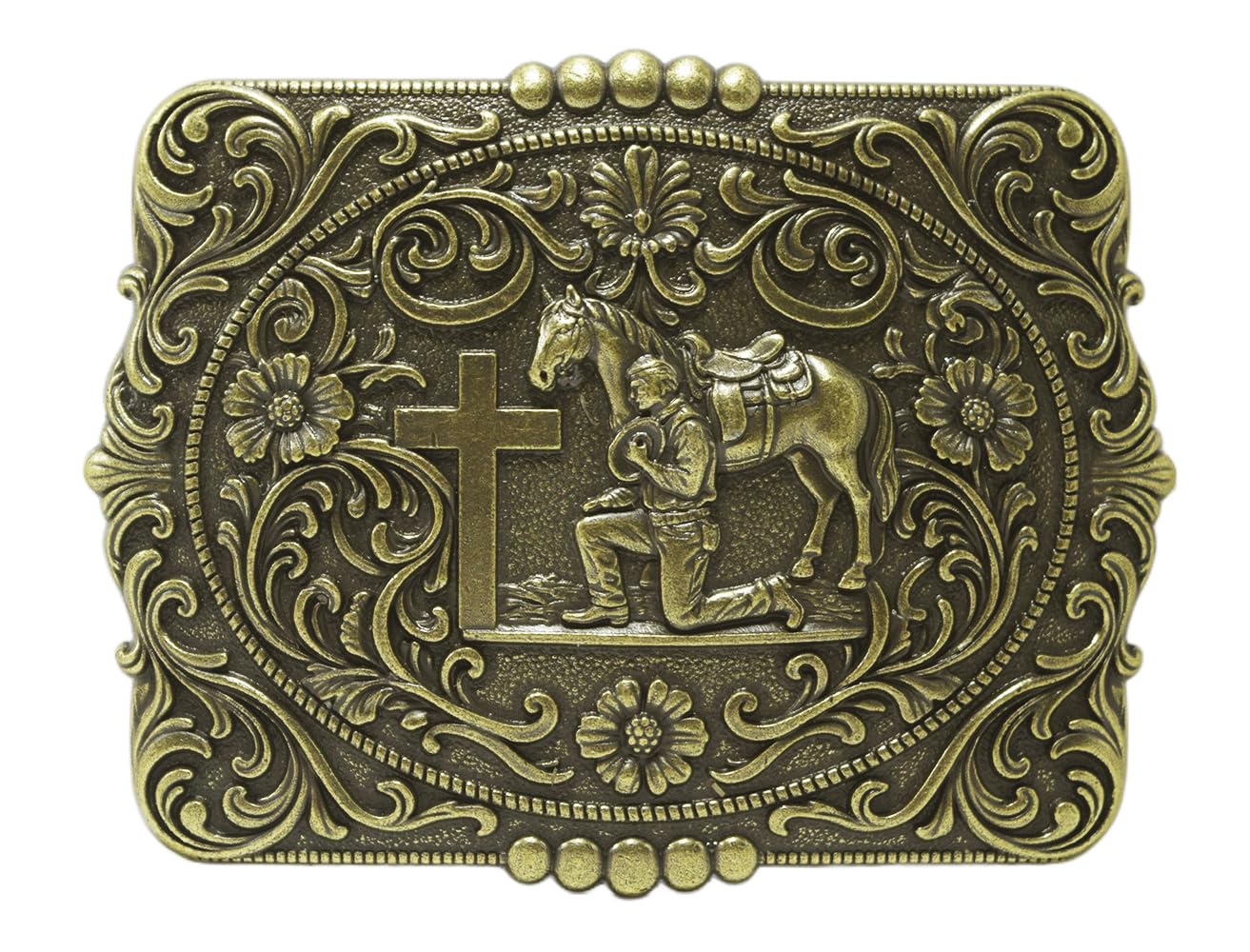 Moranse Cross Cowboy Kneeling Prayer Horse Zinc Alloy Belt Buckles