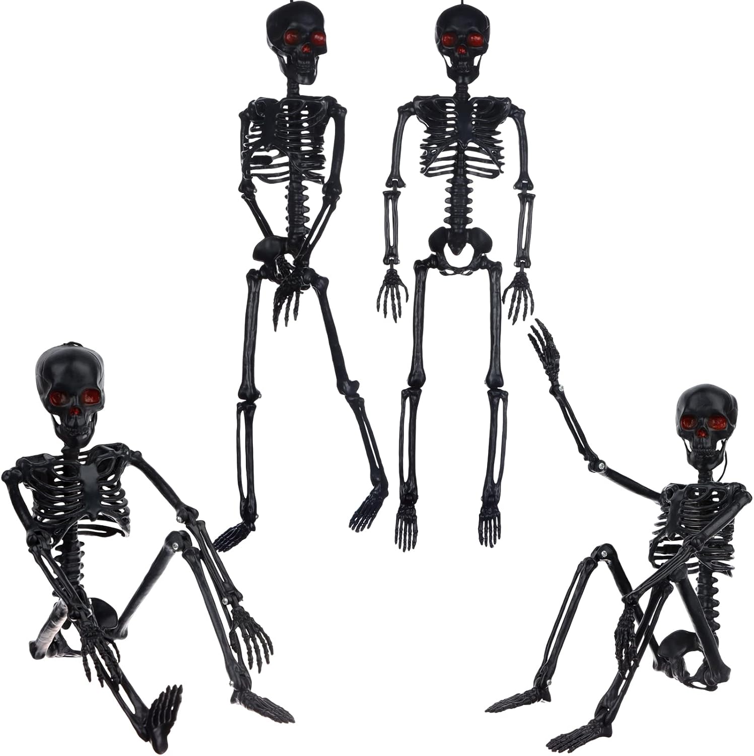 4 Pieces Halloween Movable Skeleton Black 16 Inches Full