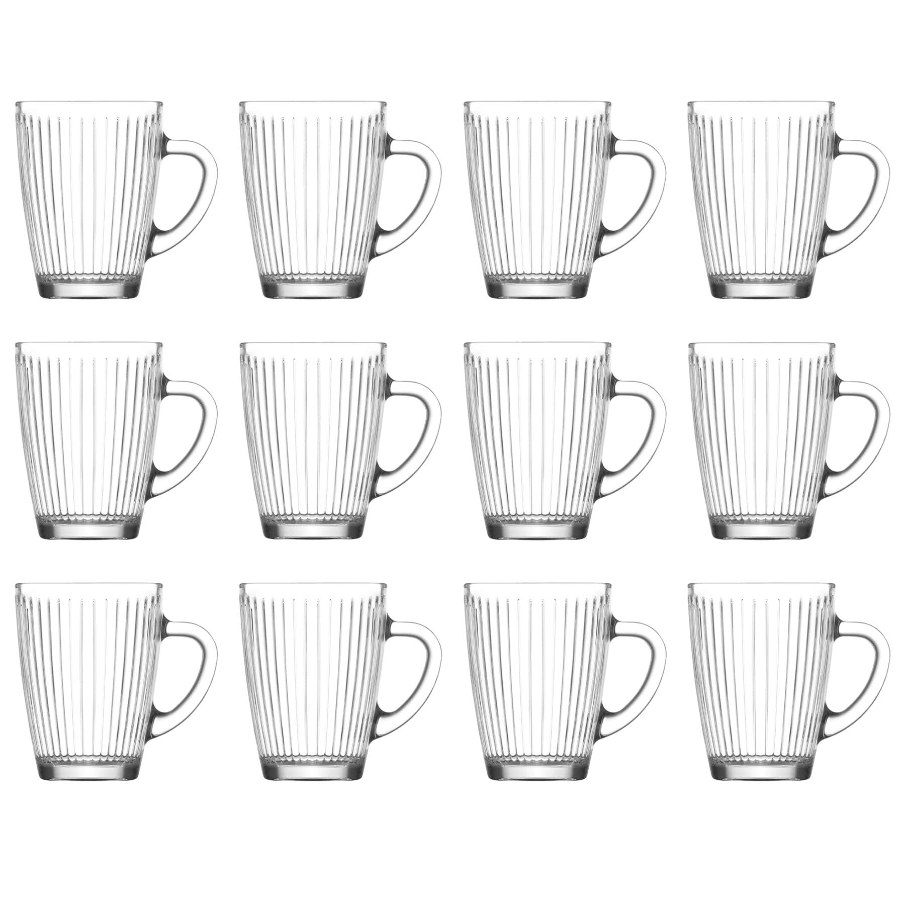 LAV 300ml Hestia Glass Mugs - Clear - 12x Latte Tea Hot Chocolate Cappuccino Espresso Drinking Mugs Glasses Set with Handle