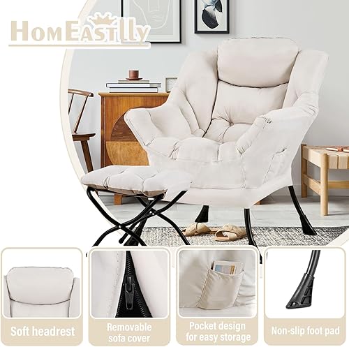 Miniatura 6 de Silla Lazy con otomana, silla decorativa grande y moderna con reposabrazos y reposapiés, sillón de lectura con otomana, sofá de ocio para sala de