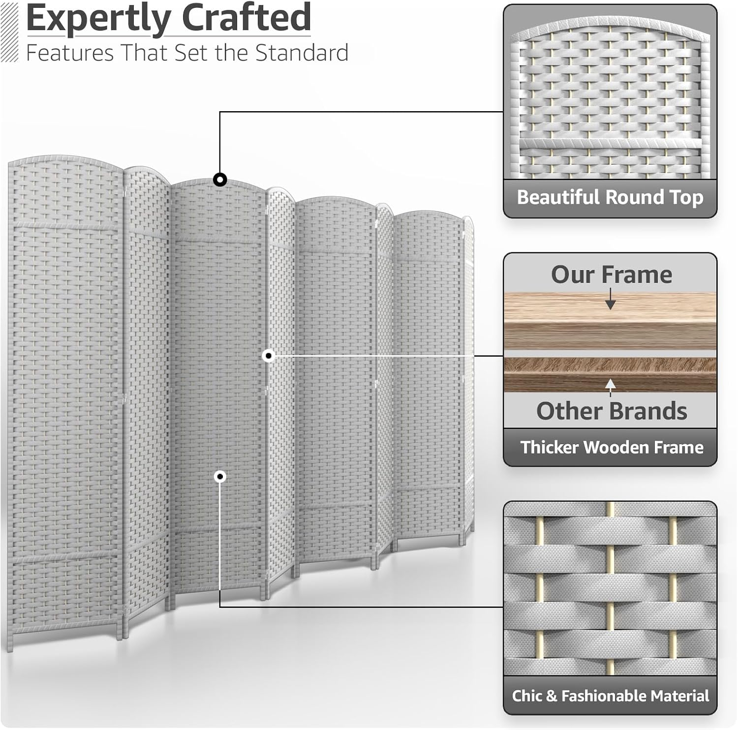 Sorbus 8 Panel Room Divider 6 ft. Tall - Privacy Screen, Extra Wide Double Hinged Panels, Mesh Hand-Woven Design, Partition Room Dividers and Folding Privacy Screens, Wall Divider for Room Separation