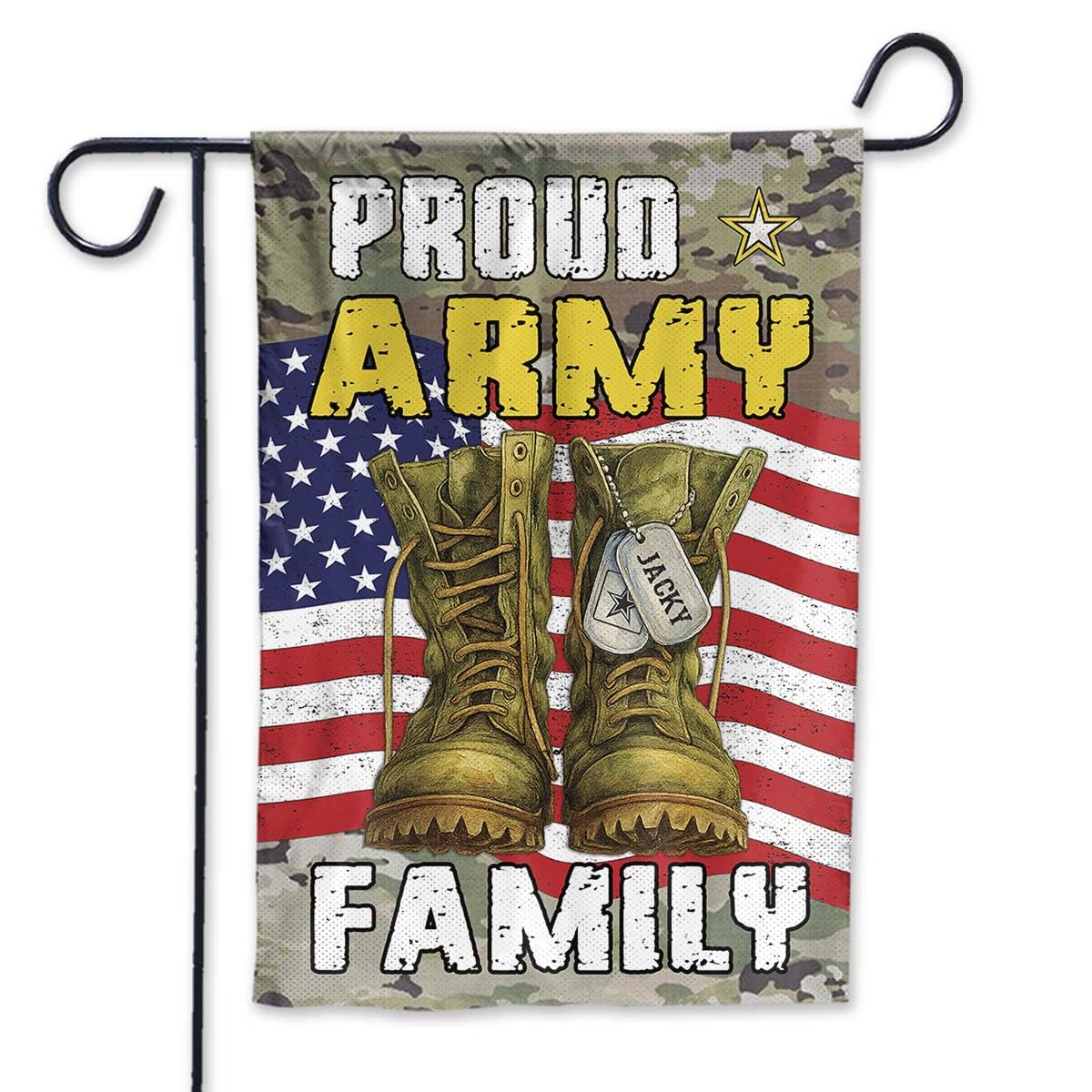 Proud Army Family Us Flag Garden Flag, Personalization Garden Flag, House Flag, Poster Custom Soldier's Name On Dogtag